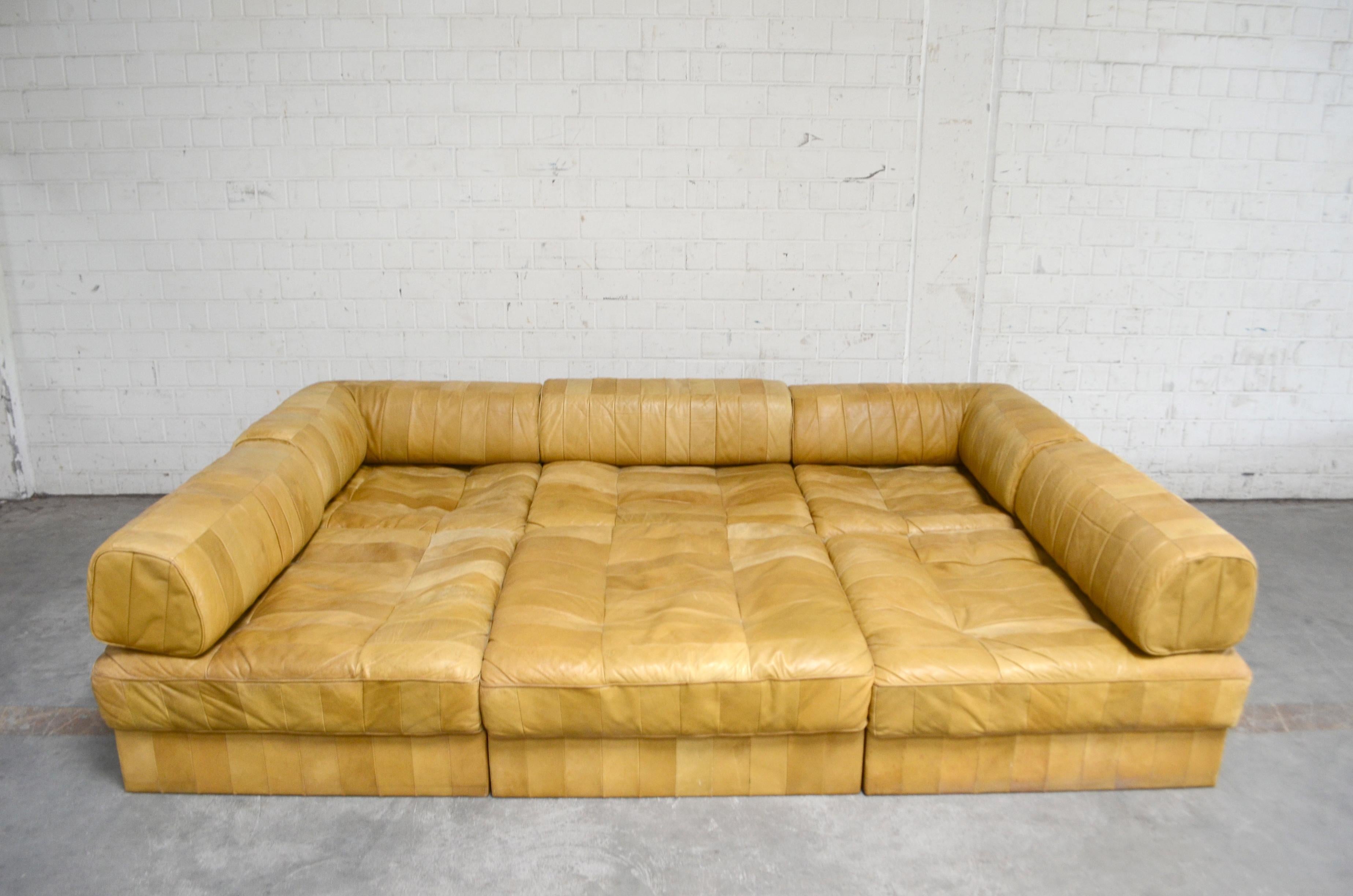 De Sede DS 88 Modular Leather  Sofa yellow cognac patchwork 7