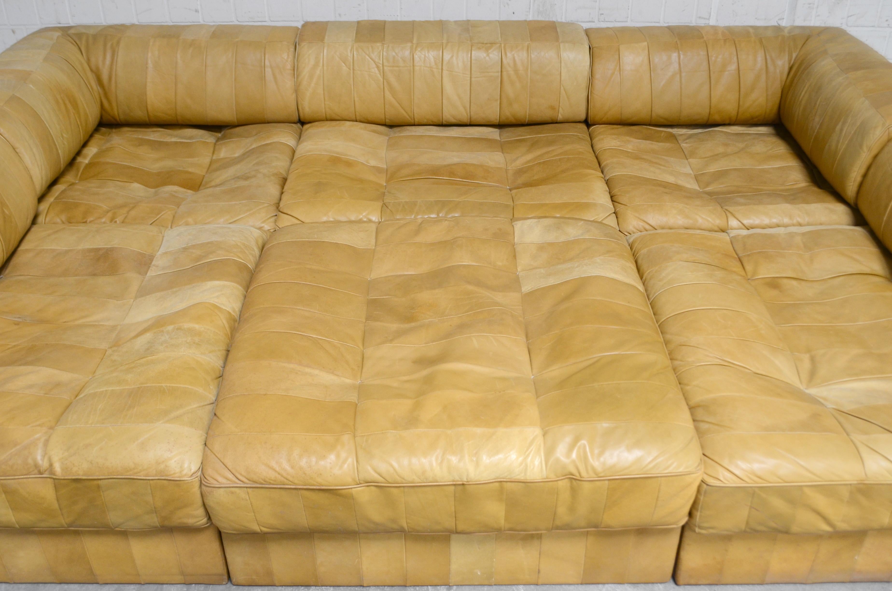 De Sede DS 88 Modular Leather  Sofa yellow cognac patchwork 8