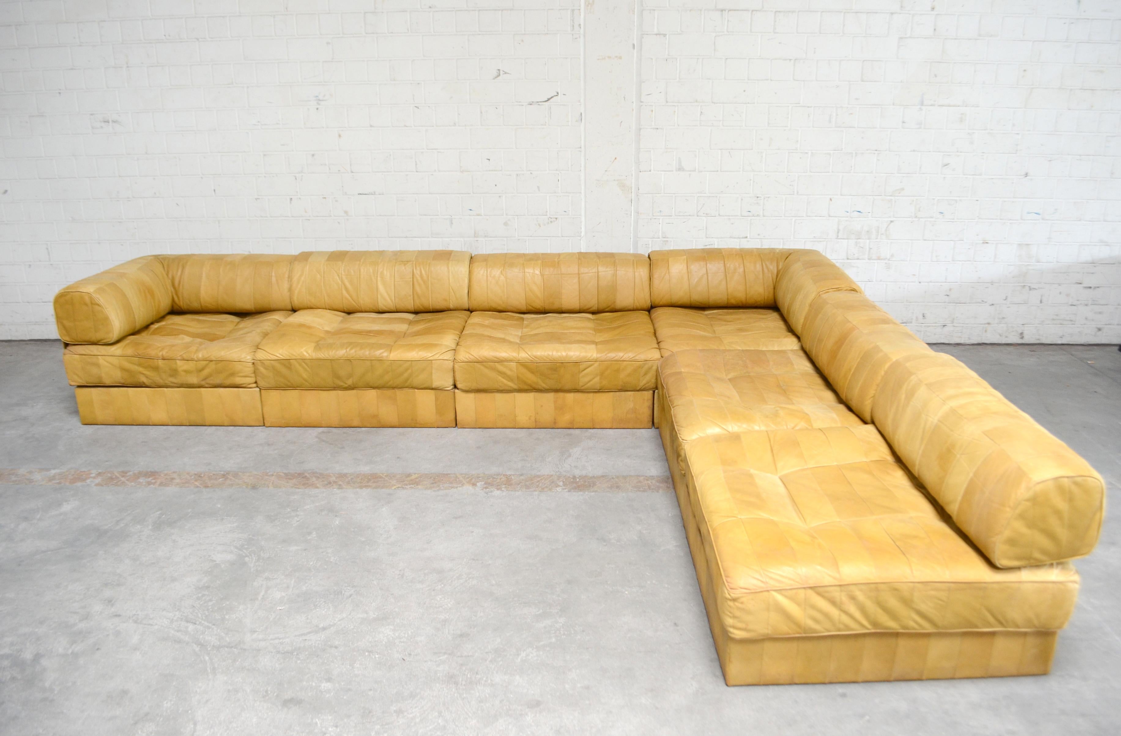 Swiss De Sede DS 88 Modular Leather  Sofa yellow cognac patchwork