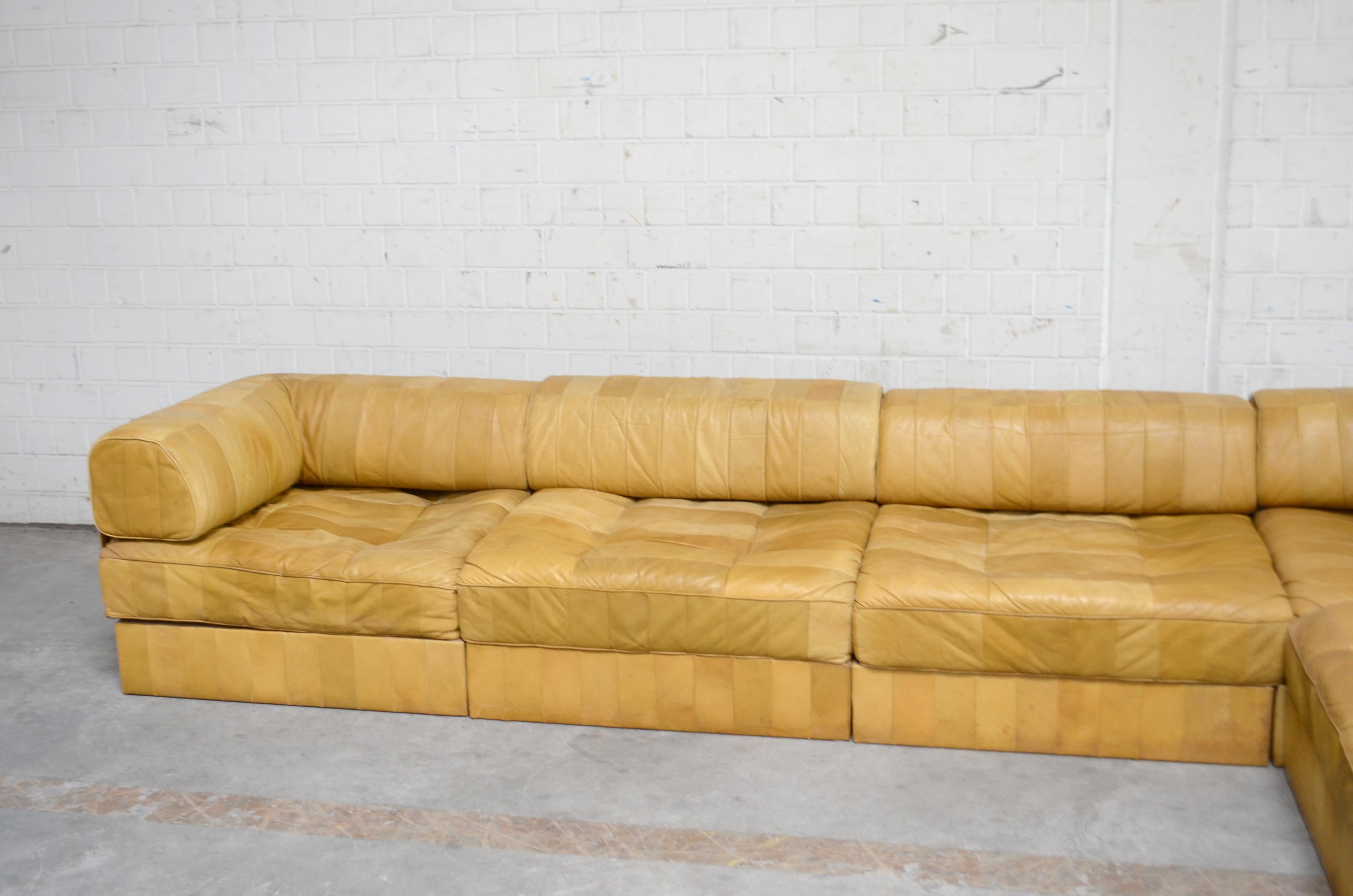 Wood De Sede DS 88 Modular Leather  Sofa yellow cognac patchwork