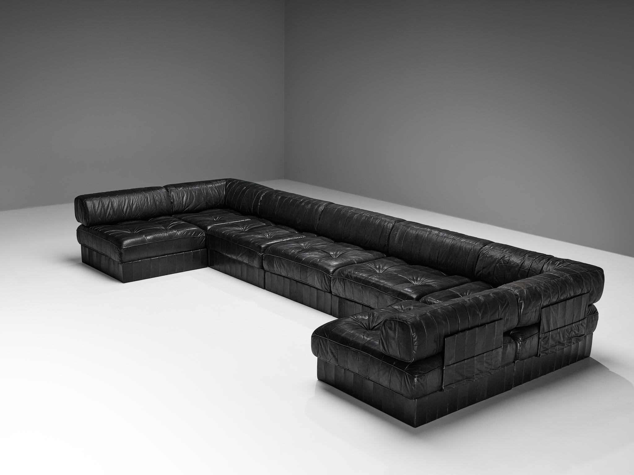 Mid-Century Modern De Sede ‘DS-88’ Modular Sofa in Black Leather