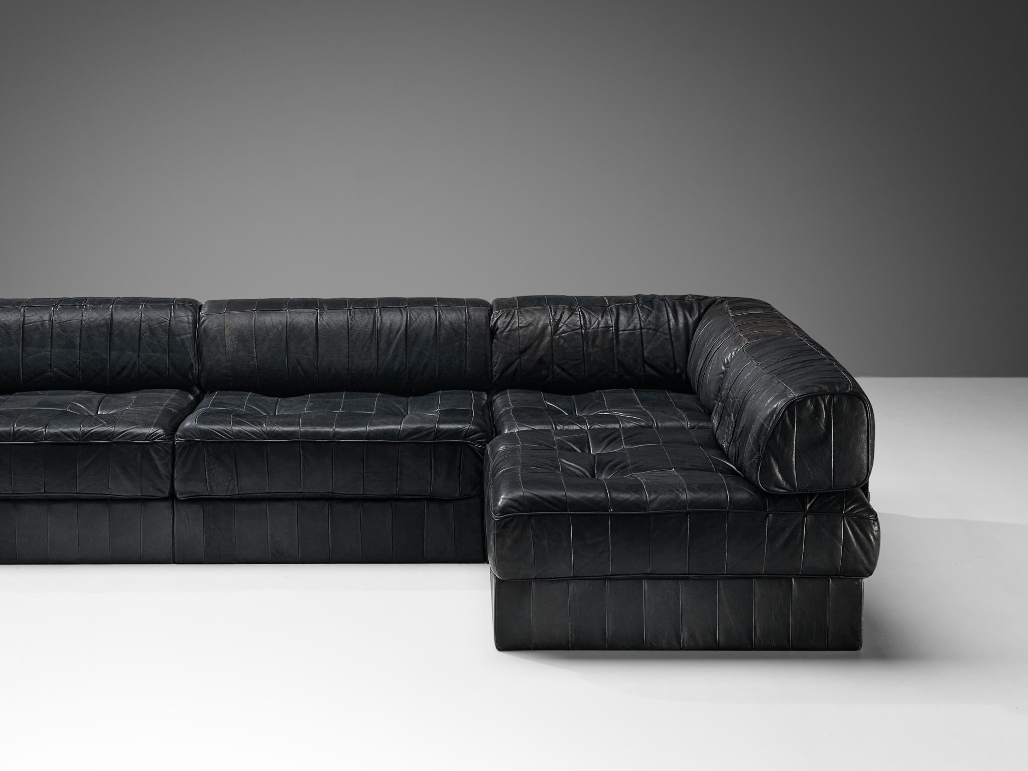 De Sede 'DS-88' Modulares Sofa aus schwarzem Leder  (Schweizerisch) im Angebot