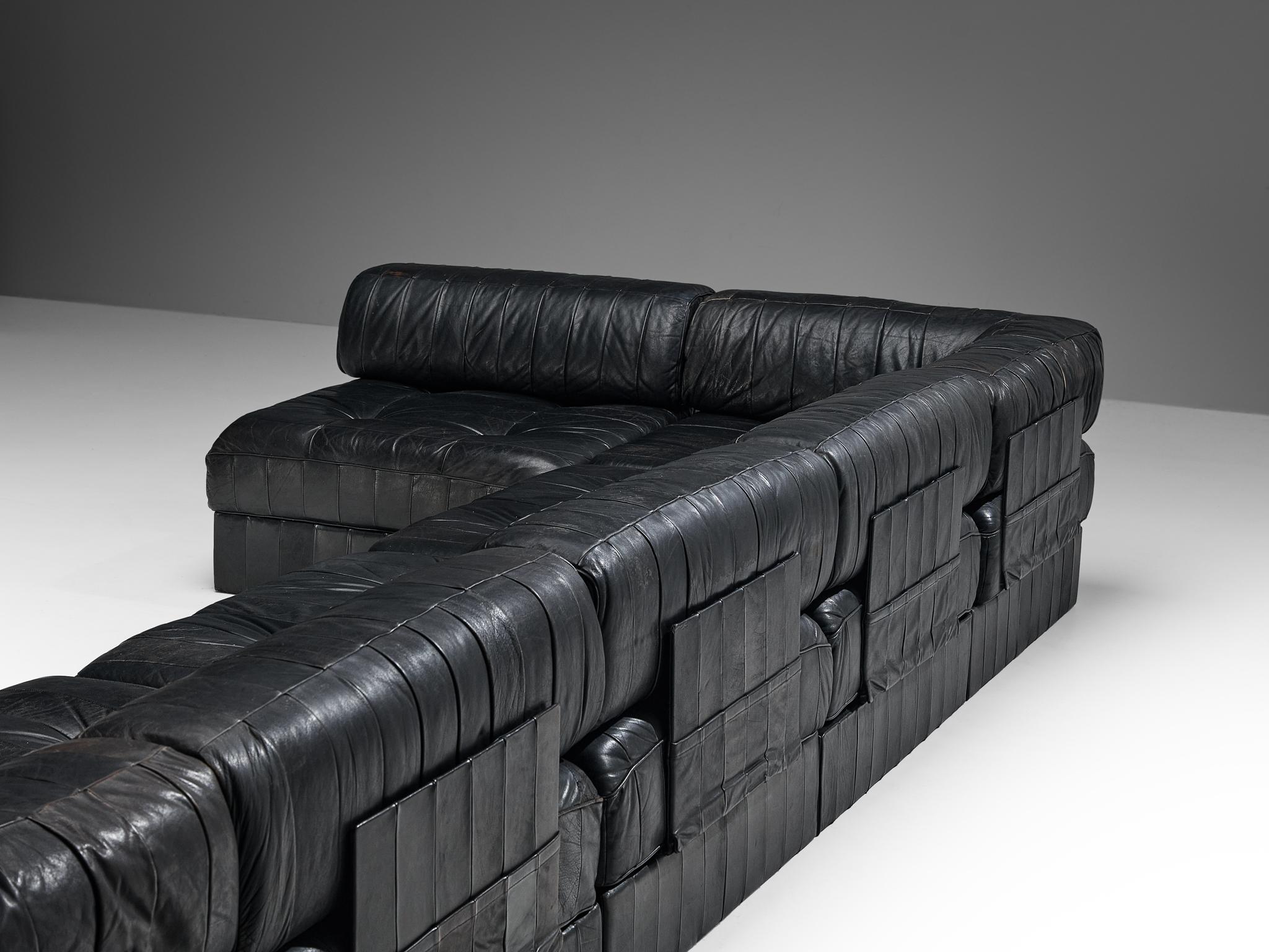 De Sede 'DS-88' Modulares Sofa aus schwarzem Leder  (Ende des 20. Jahrhunderts) im Angebot