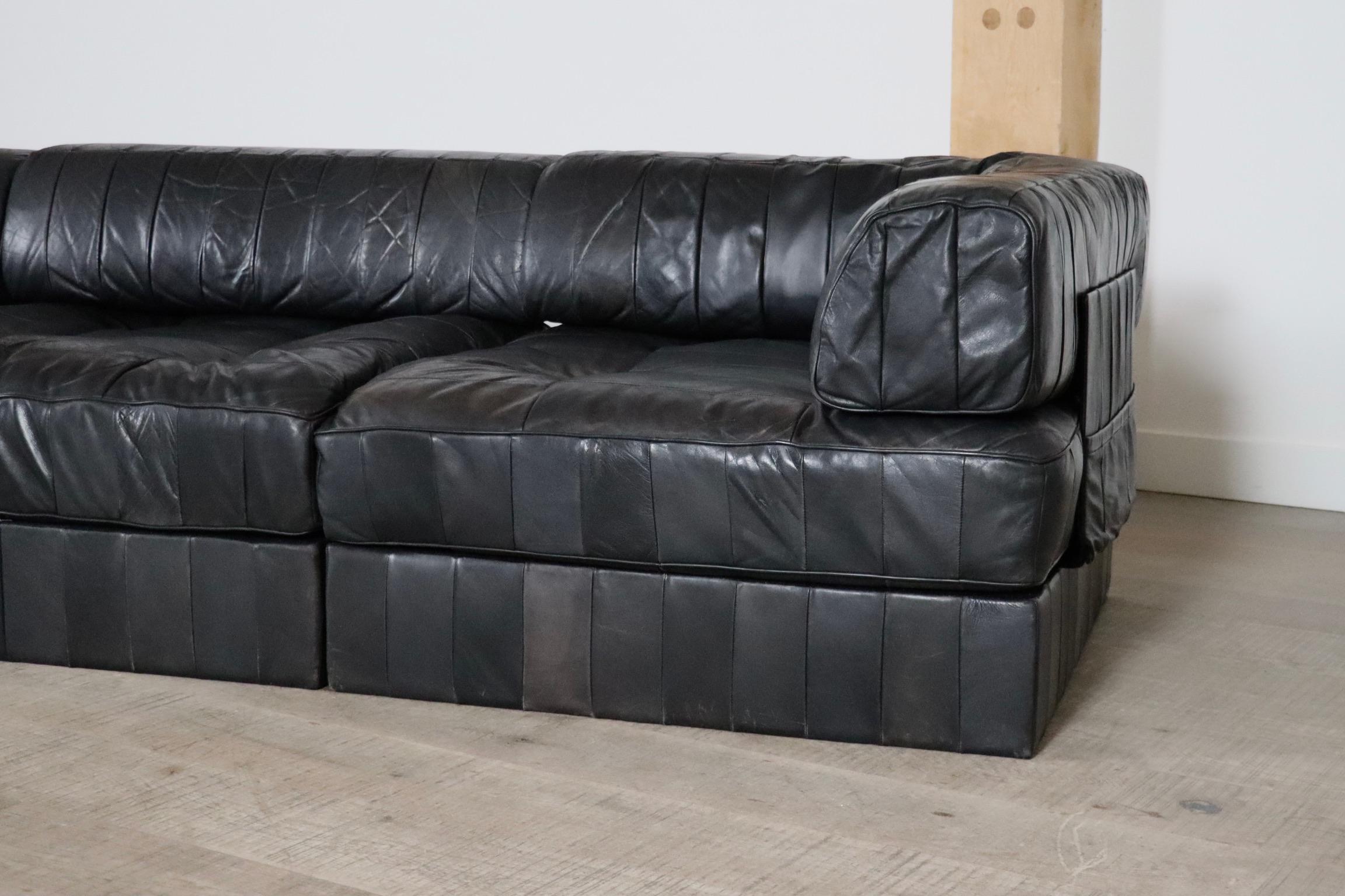 De Sede DS-88 Canapé modulable en cuir patchwork noir, Suisse, années 1970 5