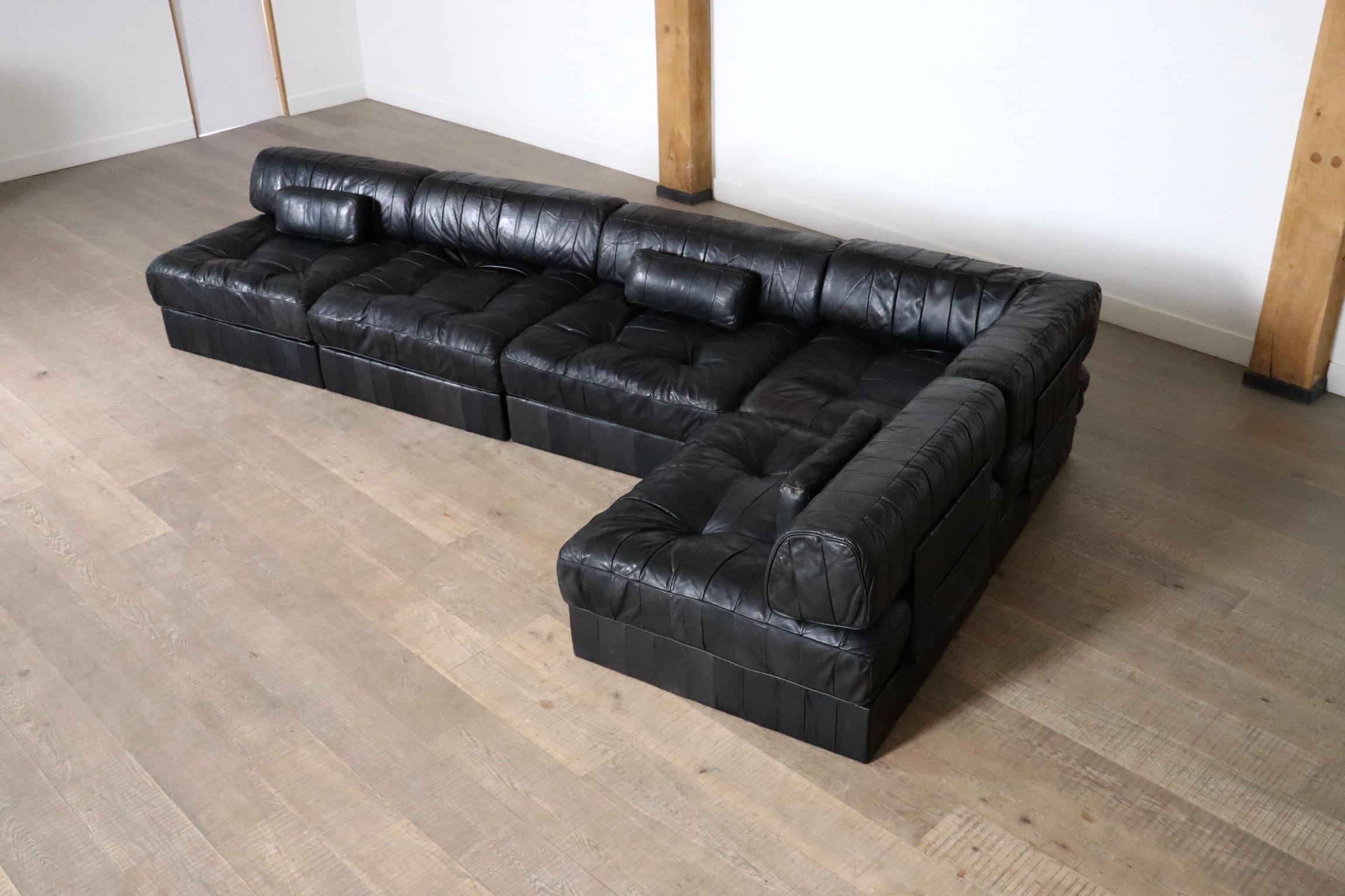 De Sede DS-88 Canapé modulable en cuir patchwork noir, Suisse, années 1970 7