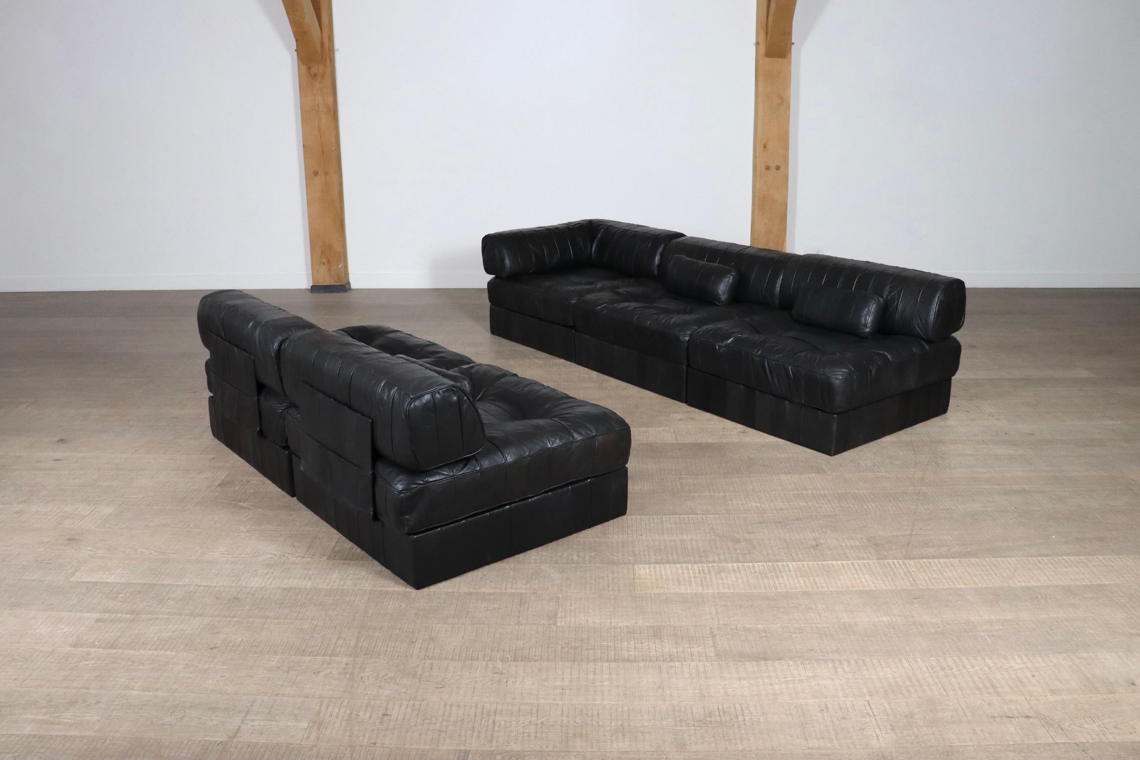 De Sede DS-88 Canapé modulable en cuir patchwork noir, Suisse, années 1970 9