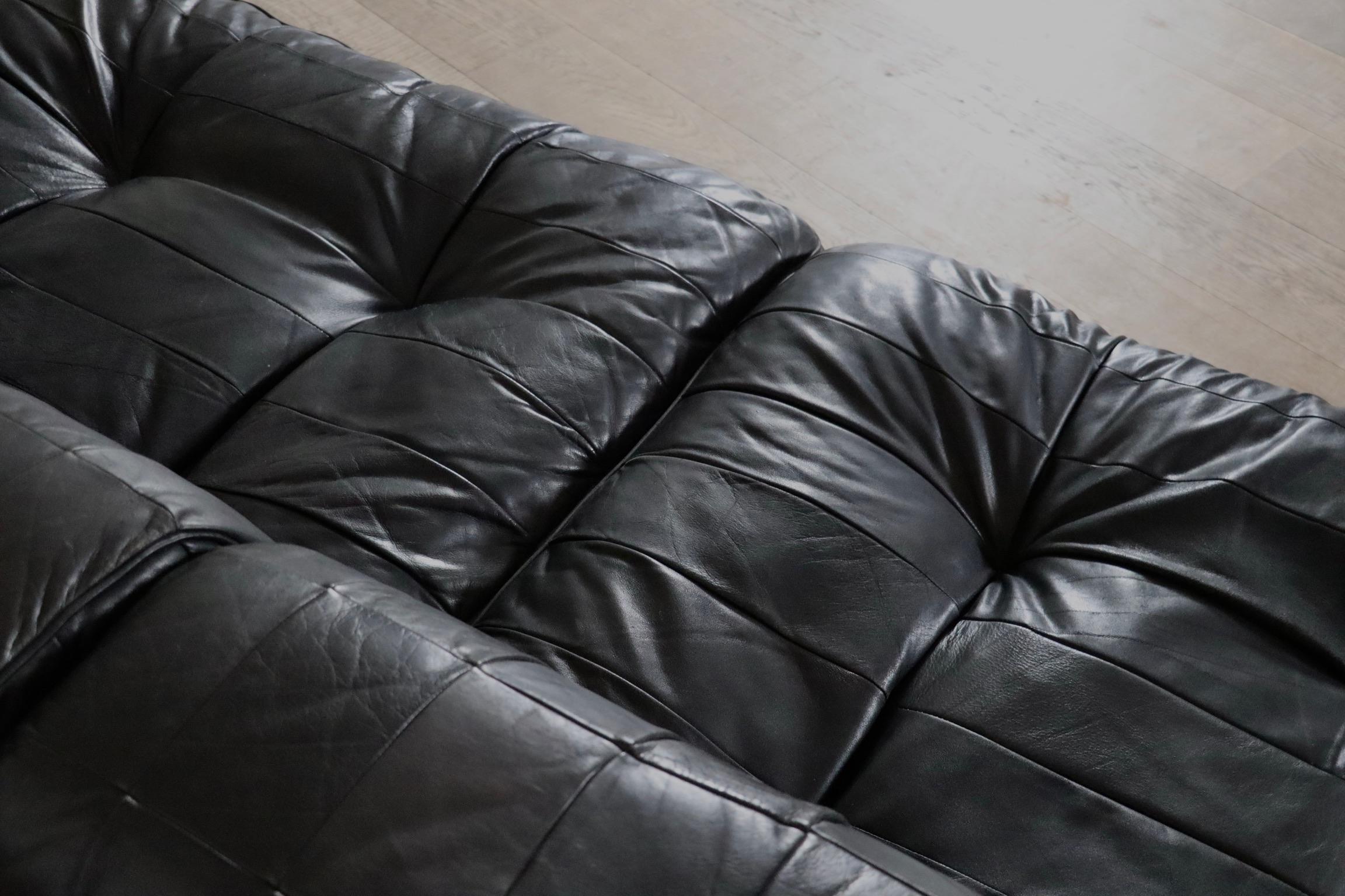 De Sede DS-88 Canapé modulable en cuir patchwork noir, Suisse, années 1970 Bon état à ABCOUDE, UT