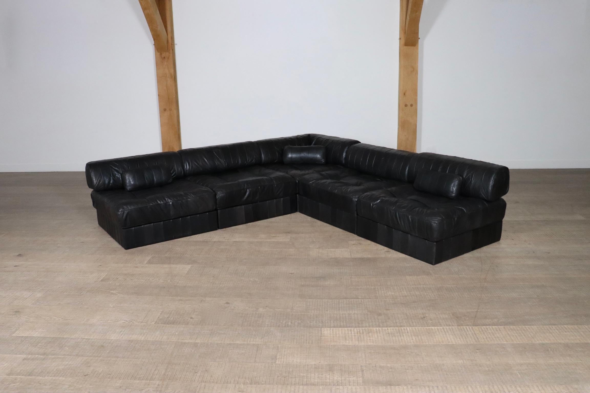 Métal De Sede DS-88 Canapé modulable en cuir patchwork noir, Suisse, années 1970