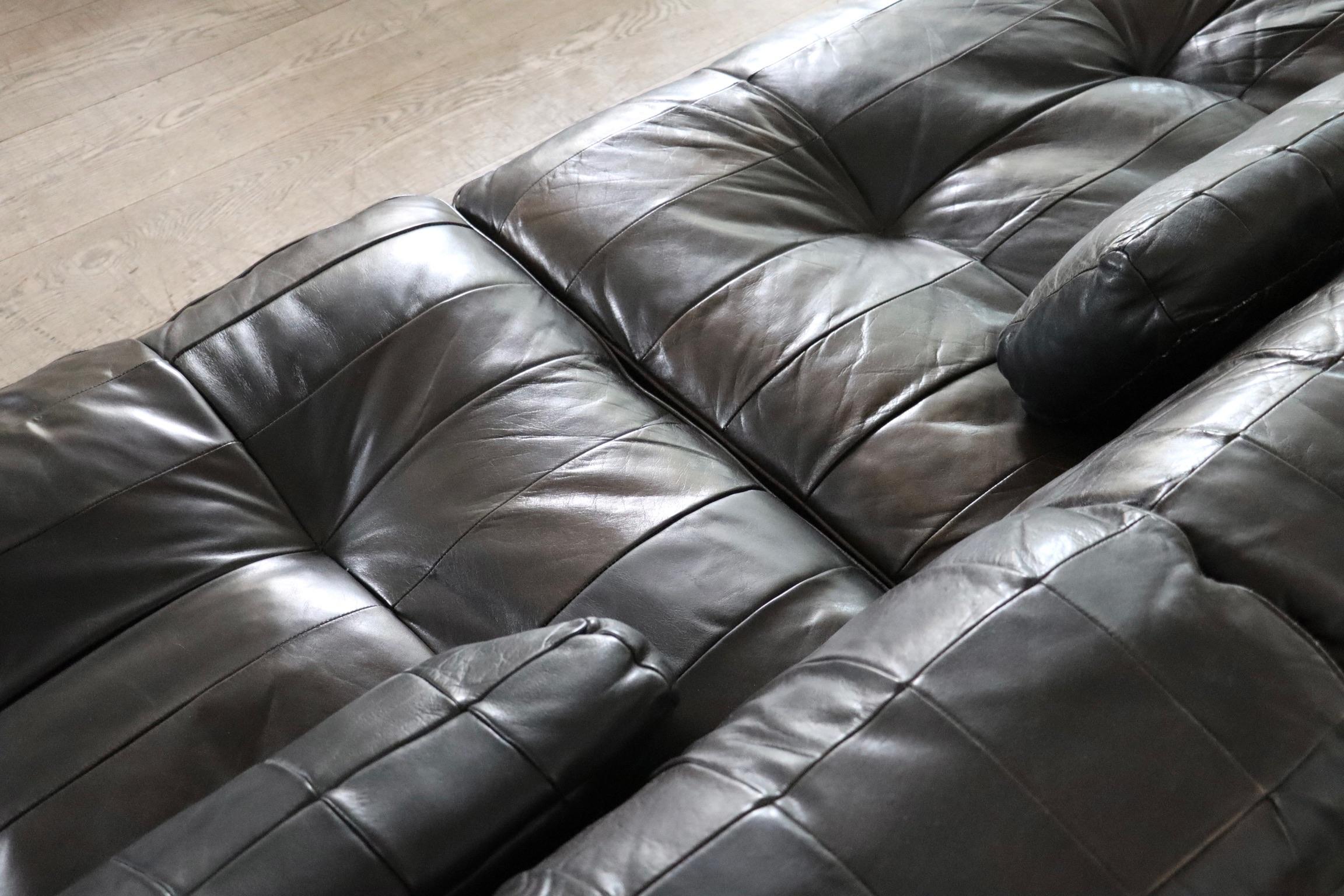De Sede DS 88 Modular Sofa In Black Patchwork Leather, Switzerland 1970s Metal
