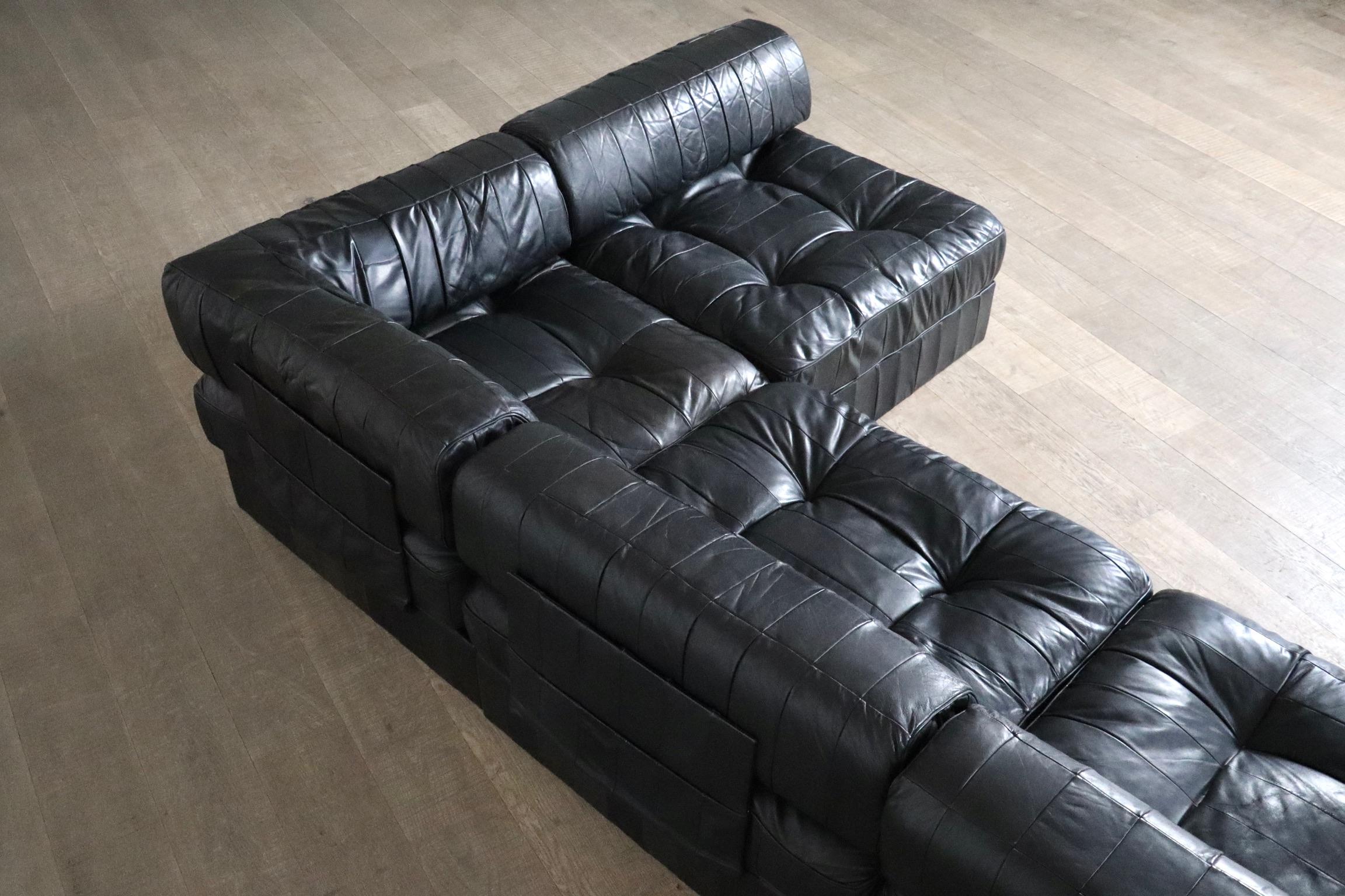 De Sede DS-88 Canapé modulable en cuir patchwork noir, Suisse, années 1970 2