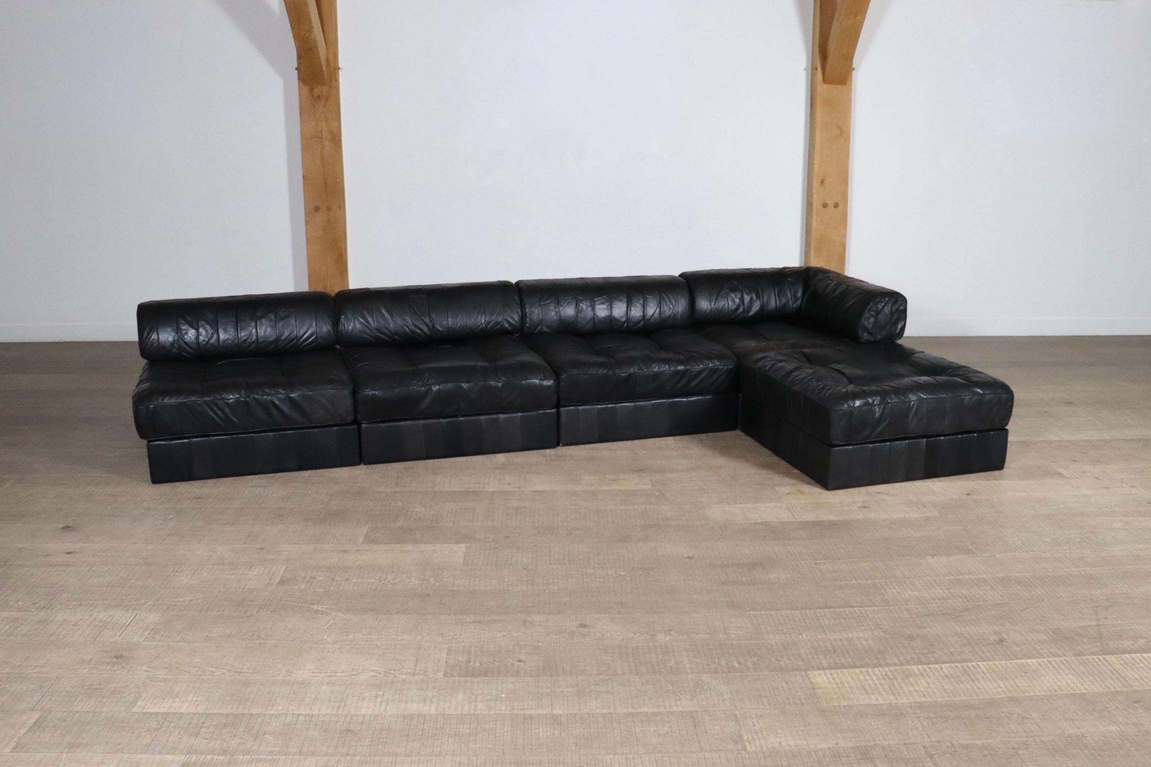 De Sede DS-88 Canapé modulable en cuir patchwork noir, Suisse, années 1970 3