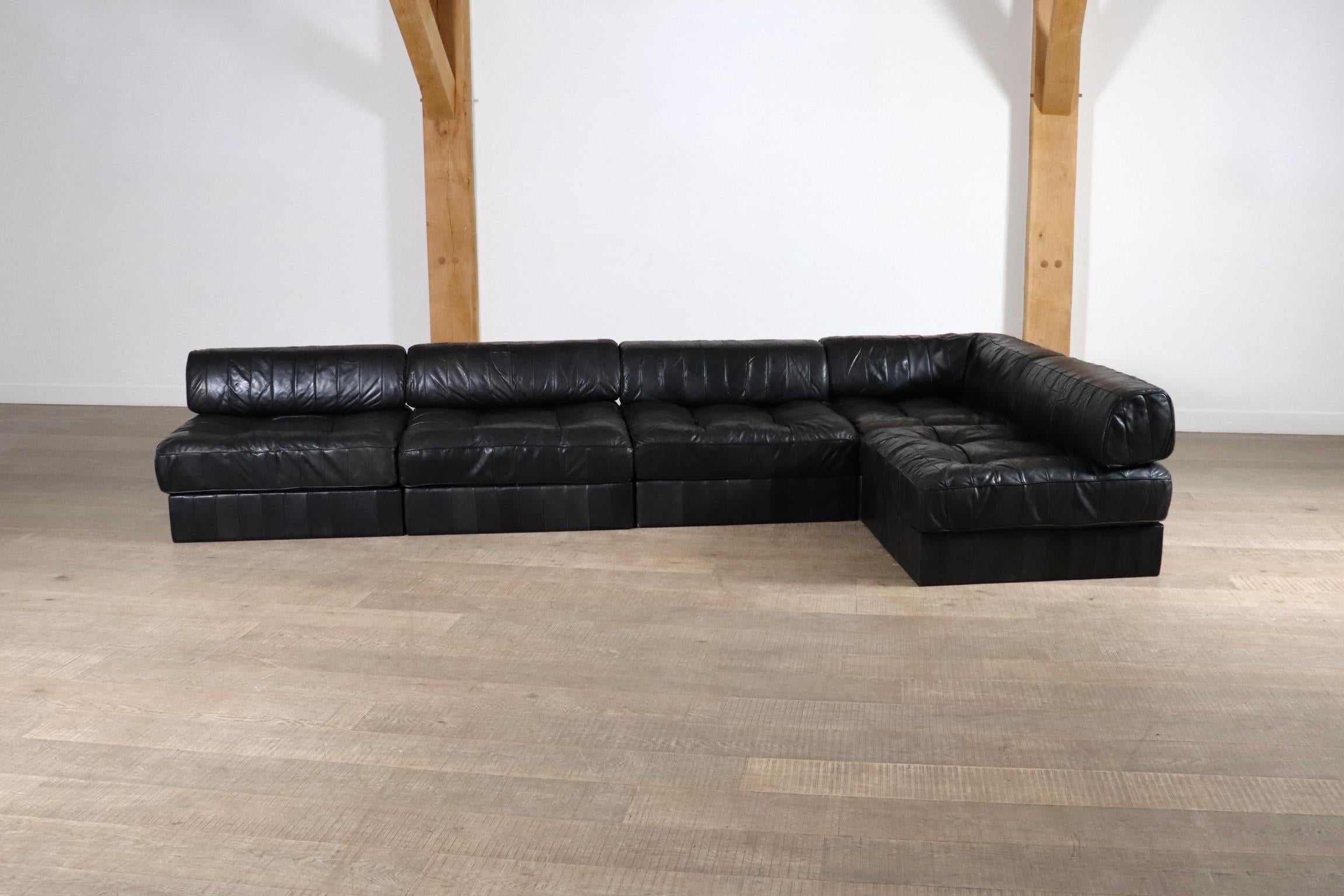 De Sede DS-88 Canapé modulable en cuir patchwork noir, Suisse, années 1970 4