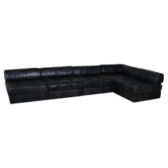 De Sede DS-88 Modular Sofa In Black Patchwork Leather, Switzerland 1970s