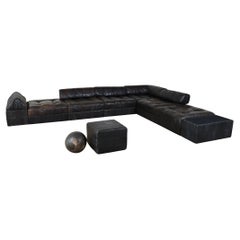 De Sede DS 88 Modular Sofa In Black Patchwork Leather, Switzerland 1970s