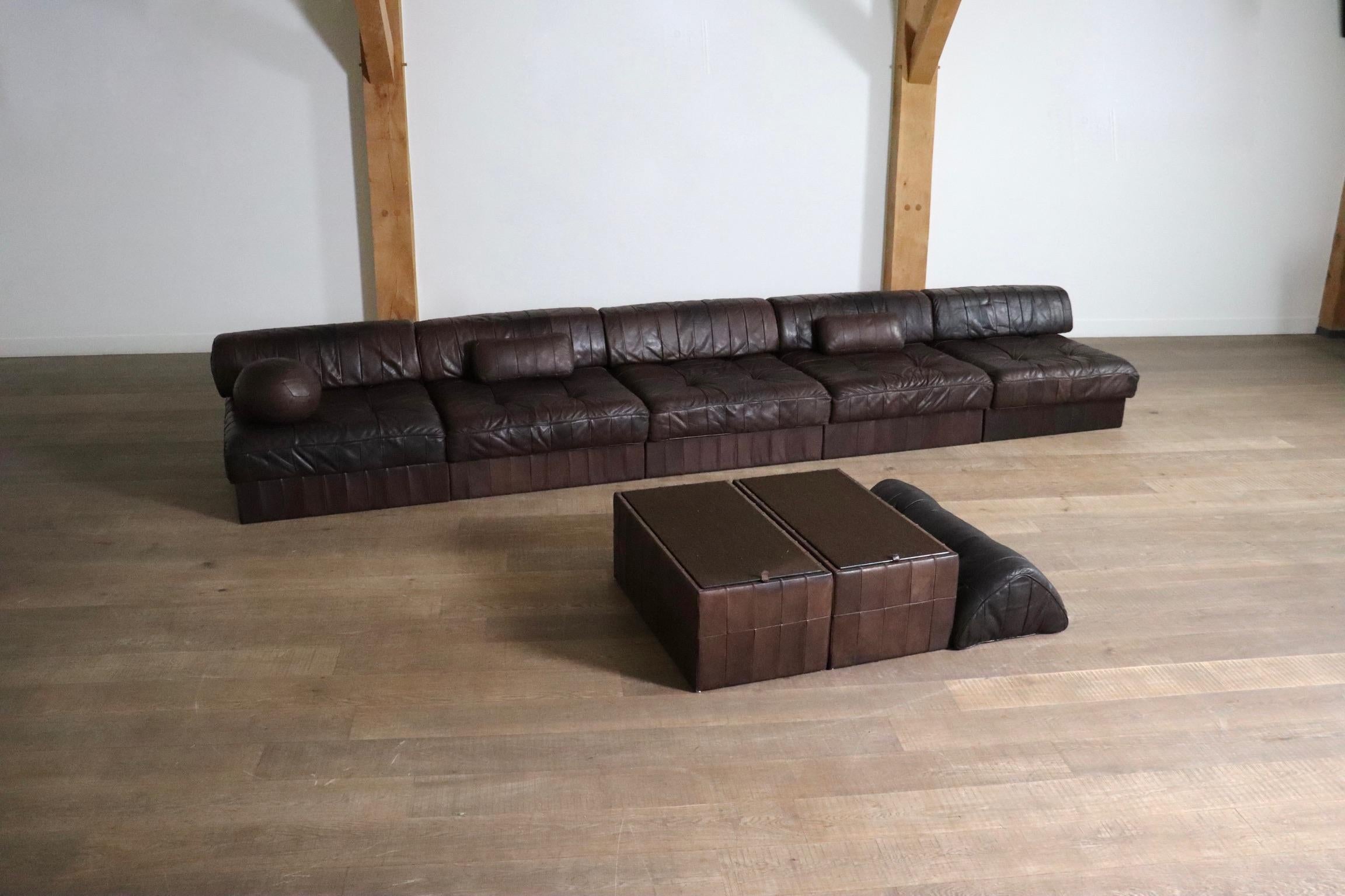 De Sede DS 88 Modular Sofa In Brown Patchwork Leather, Switzerland 1970s For Sale 5