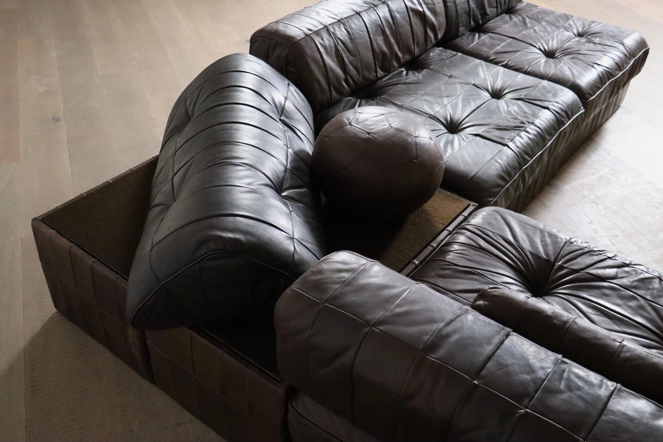 De Sede DS 88 Modular Sofa In Brown Patchwork Leather, Switzerland 1970s For Sale 7
