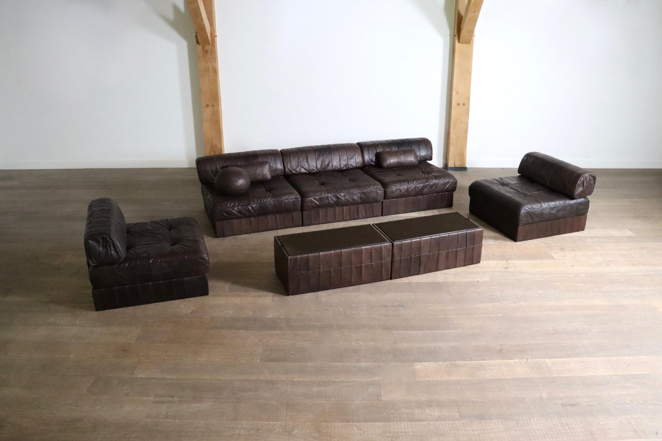 De Sede DS 88 Modular Sofa In Brown Patchwork Leather, Switzerland 1970s For Sale 10