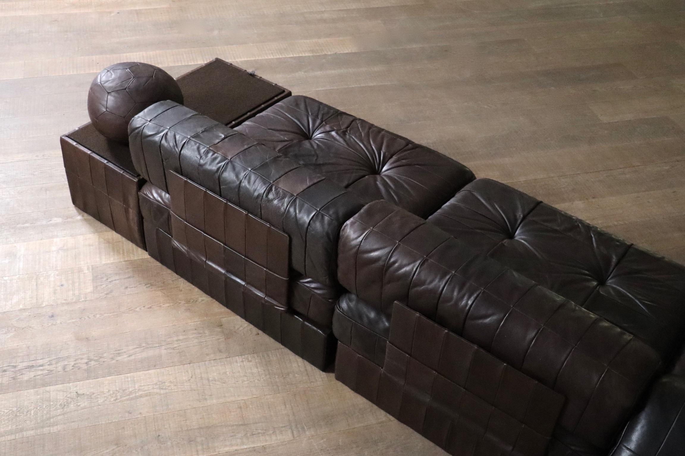 Metal De Sede DS 88 Modular Sofa In Brown Patchwork Leather, Switzerland 1970s For Sale