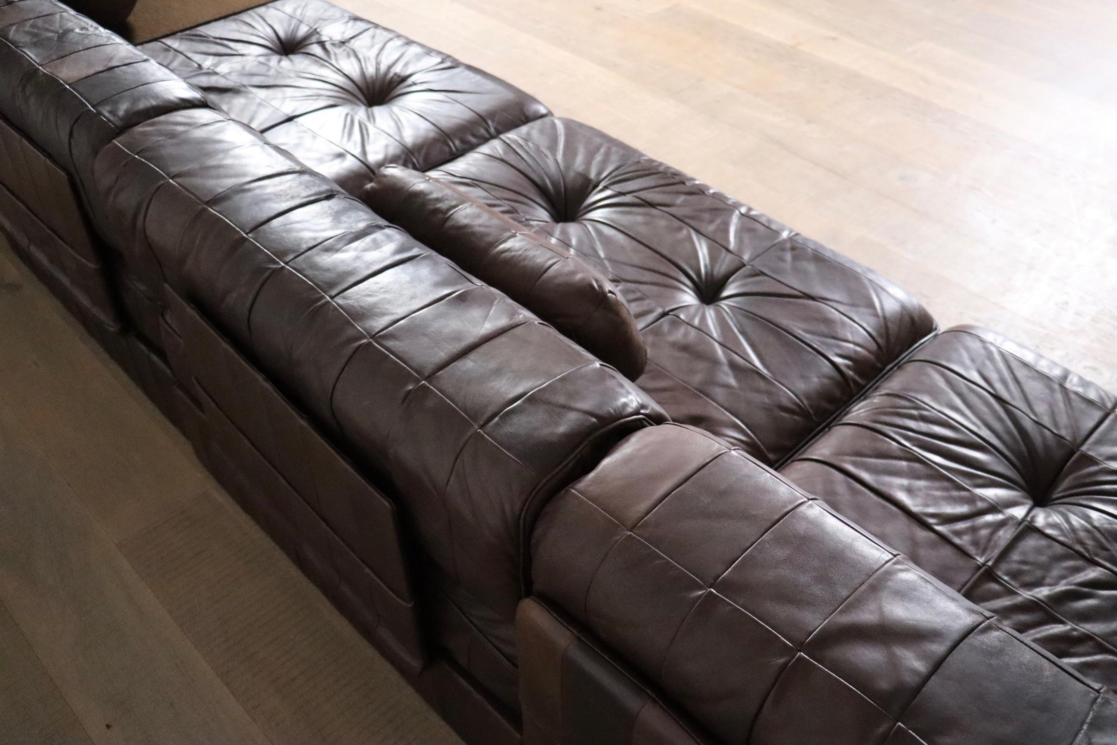 De Sede DS 88 Modular Sofa In Brown Patchwork Leather, Switzerland 1970s For Sale 2