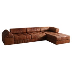 De Sede DS 88 Modular Sofa In Cognac Patchwork Leather, Switzerland 1970s