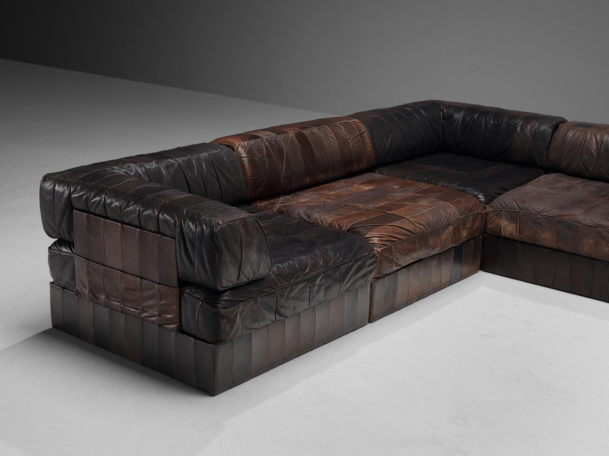 Mid-Century Modern De Sede ‘DS-88’ Modular Sofa in Brown Leather 