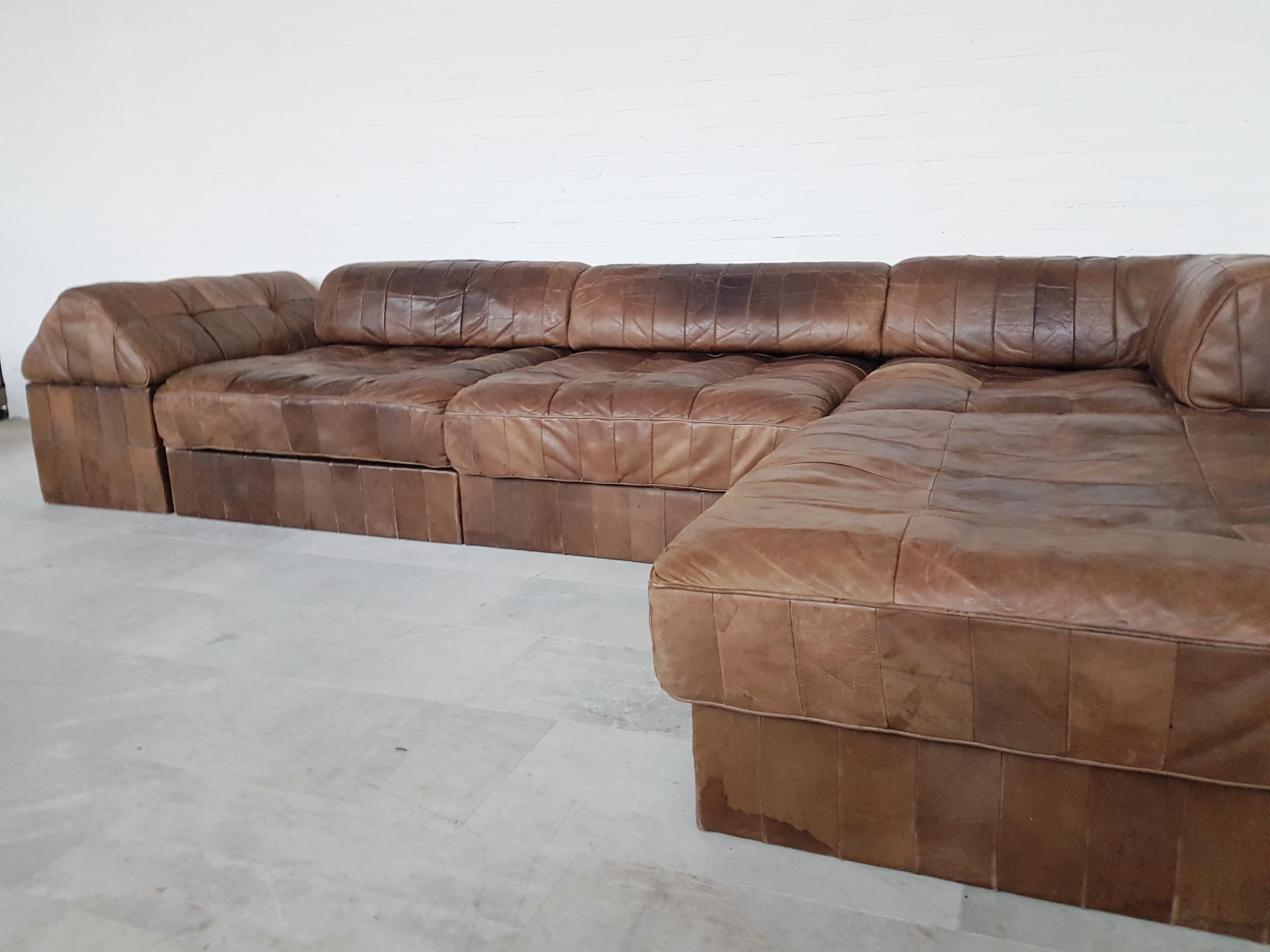 Mid-Century Modern De Sede Ds 88 Patchwork Leather Brown Modular Sofa