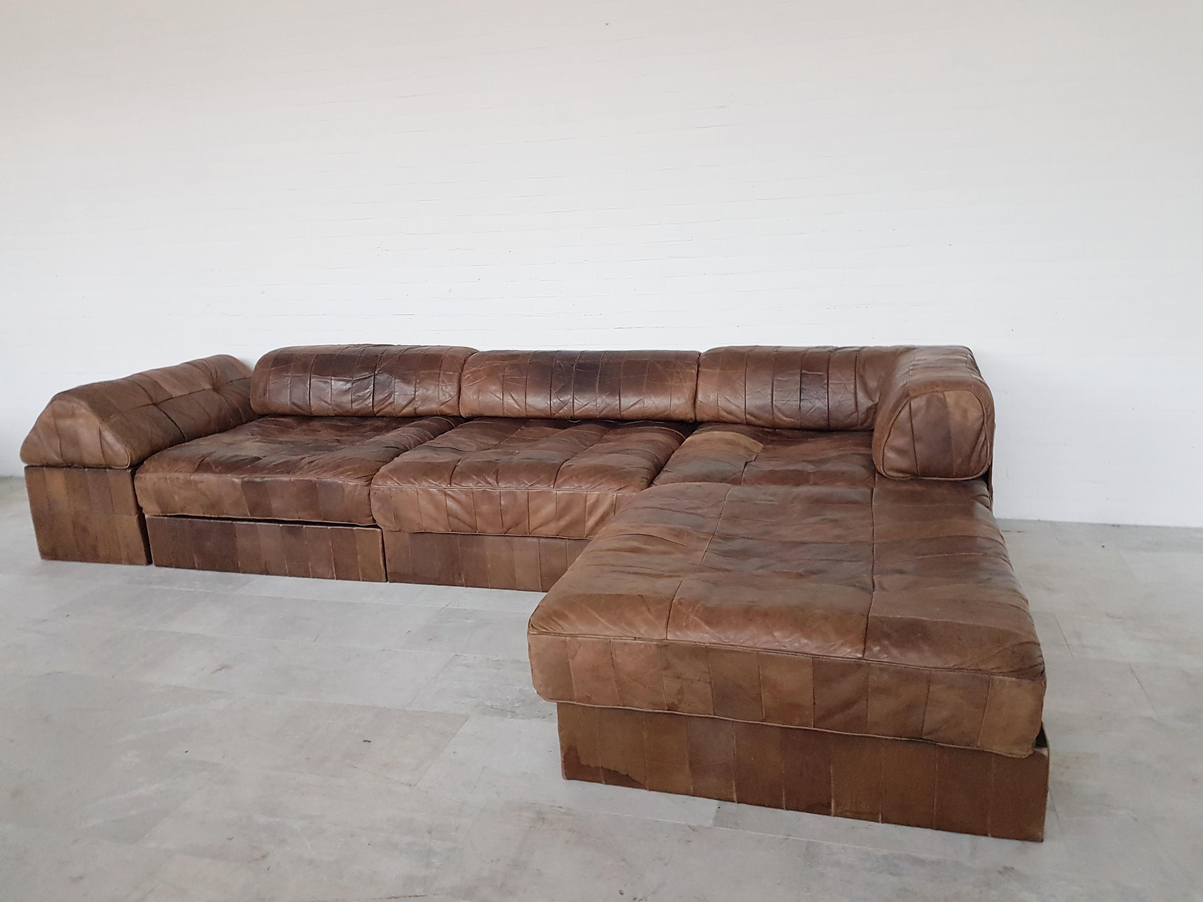 European De Sede Ds 88 Patchwork Leather Brown Modular Sofa