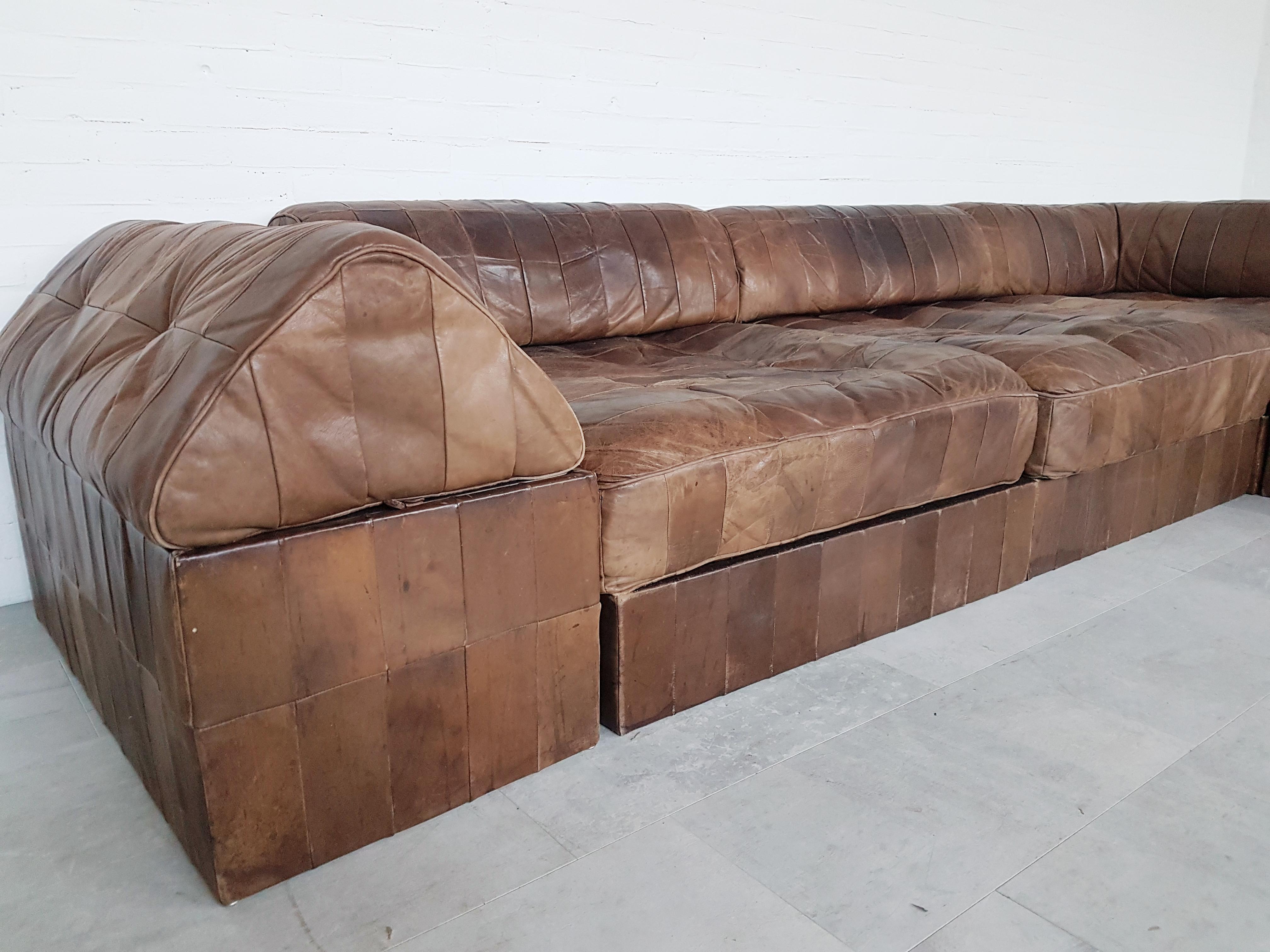 De Sede Ds 88 Patchwork Leather Brown Modular Sofa In Good Condition In Antwerp, BE