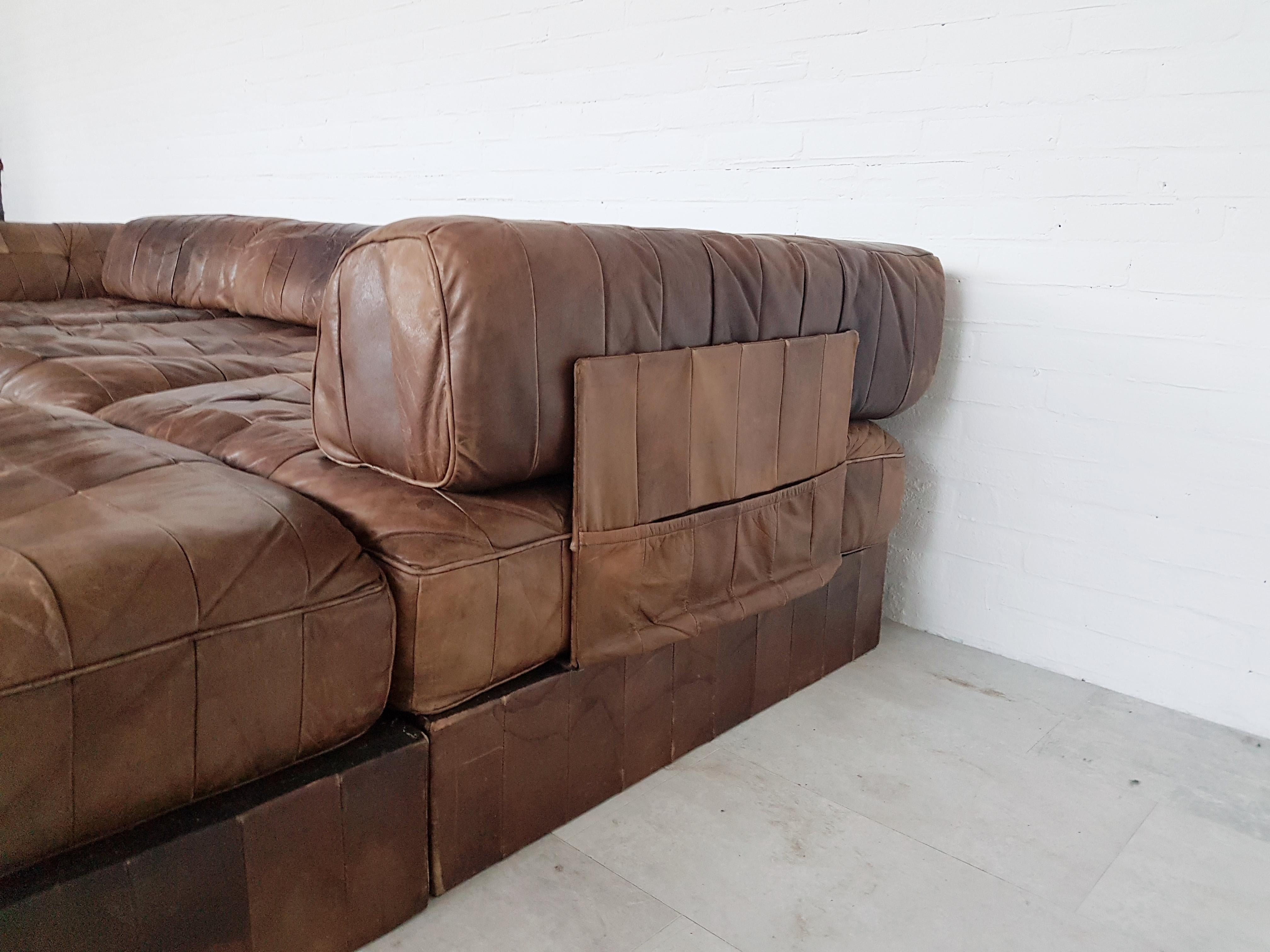 20th Century De Sede Ds 88 Patchwork Leather Brown Modular Sofa