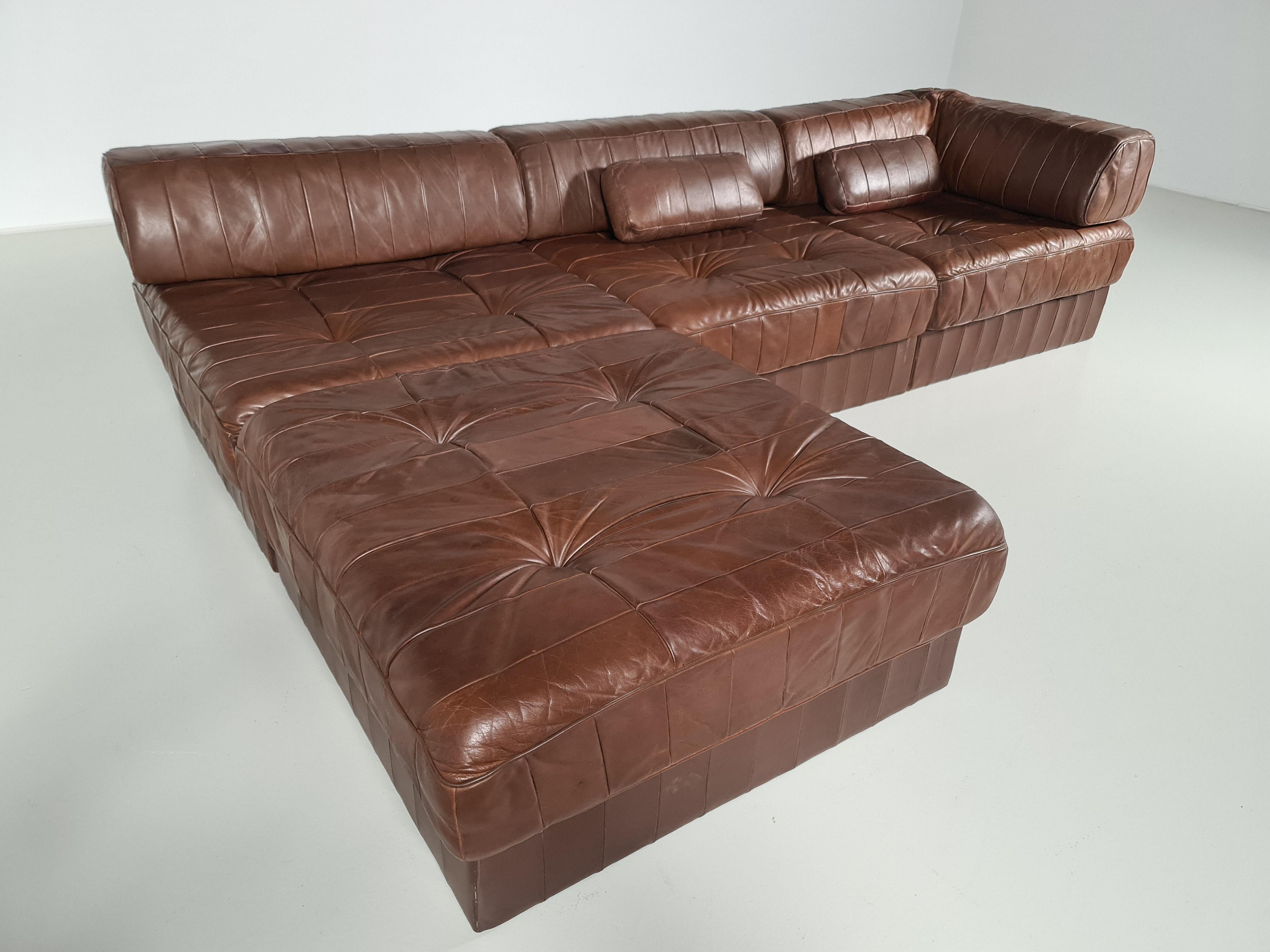 European De Sede DS-88 Patchwork Leather Sectional Sofa, 1970s