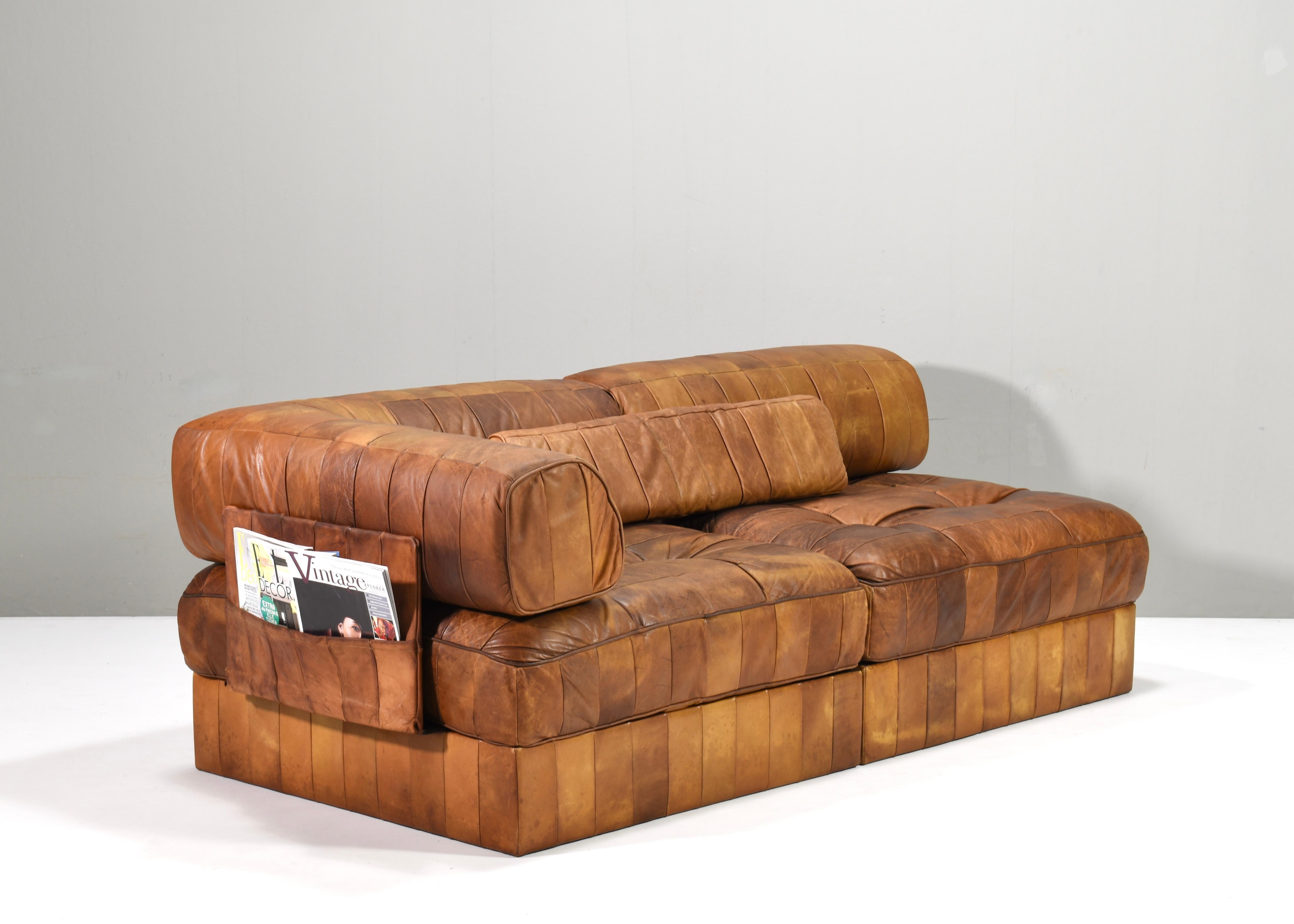 De Sede DS-88 Sectional Daybed Sofa in Cognac Tan Leder Schweiz, 1970er Jahre im Zustand „Relativ gut“ im Angebot in Pijnacker, Zuid-Holland