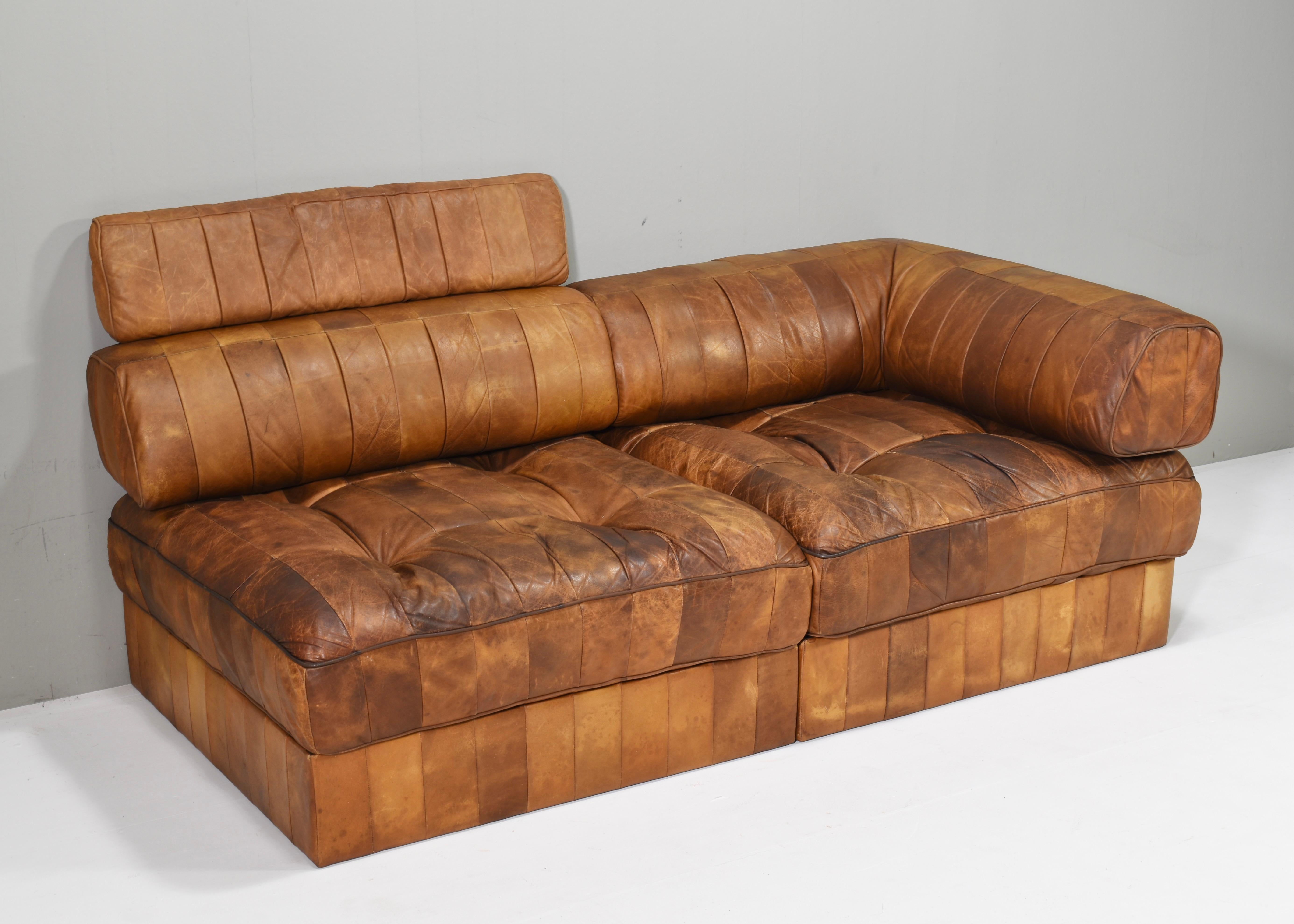 De Sede DS-88 Sectional Sofa Daybed in Cognac Tan Leder Schweiz, 1970's im Zustand „Relativ gut“ im Angebot in Pijnacker, Zuid-Holland