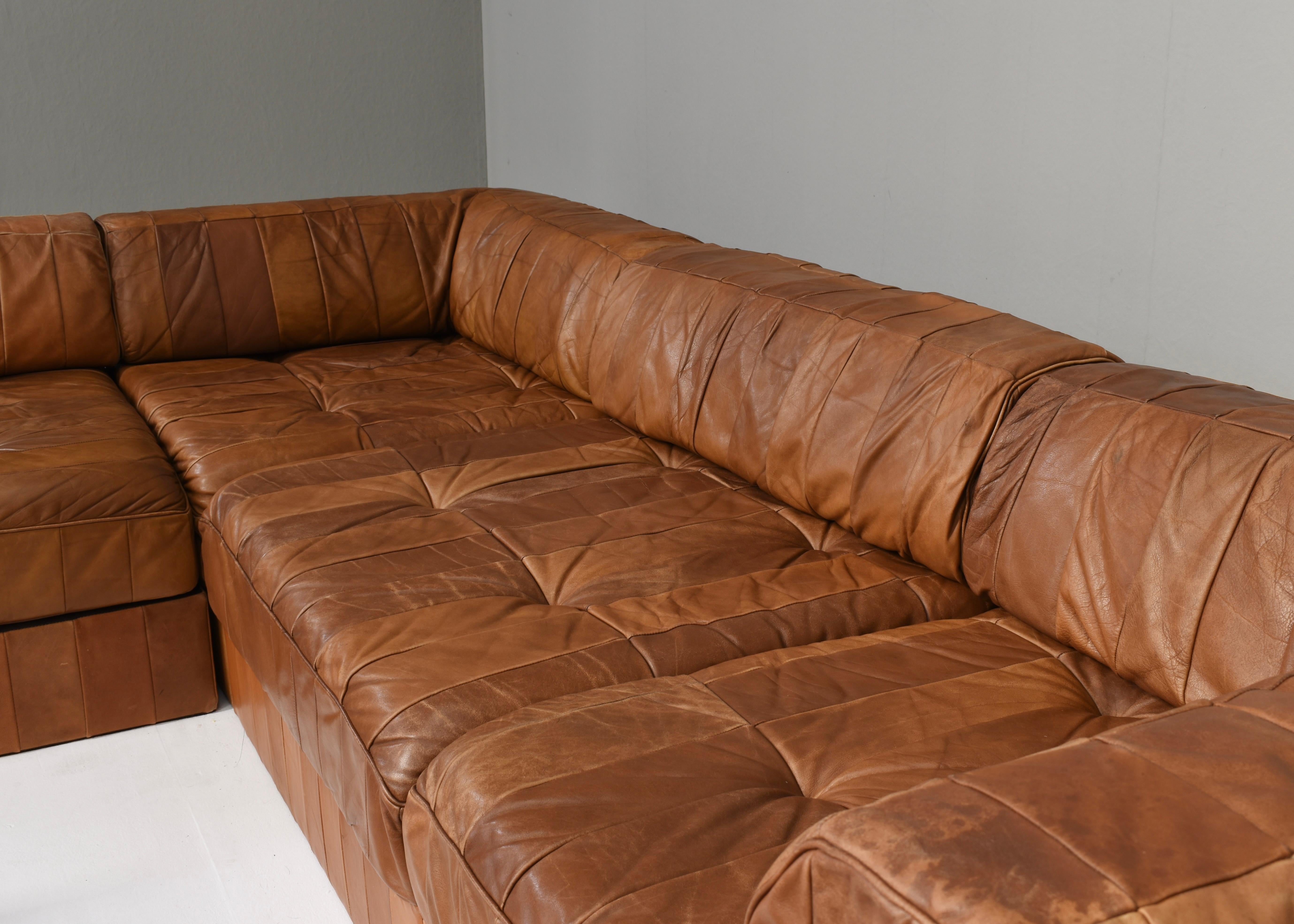 De Sede DS-88 Sectional Sofa in Cognac Brown Tan Leather, Switzerland, 1970's For Sale 4