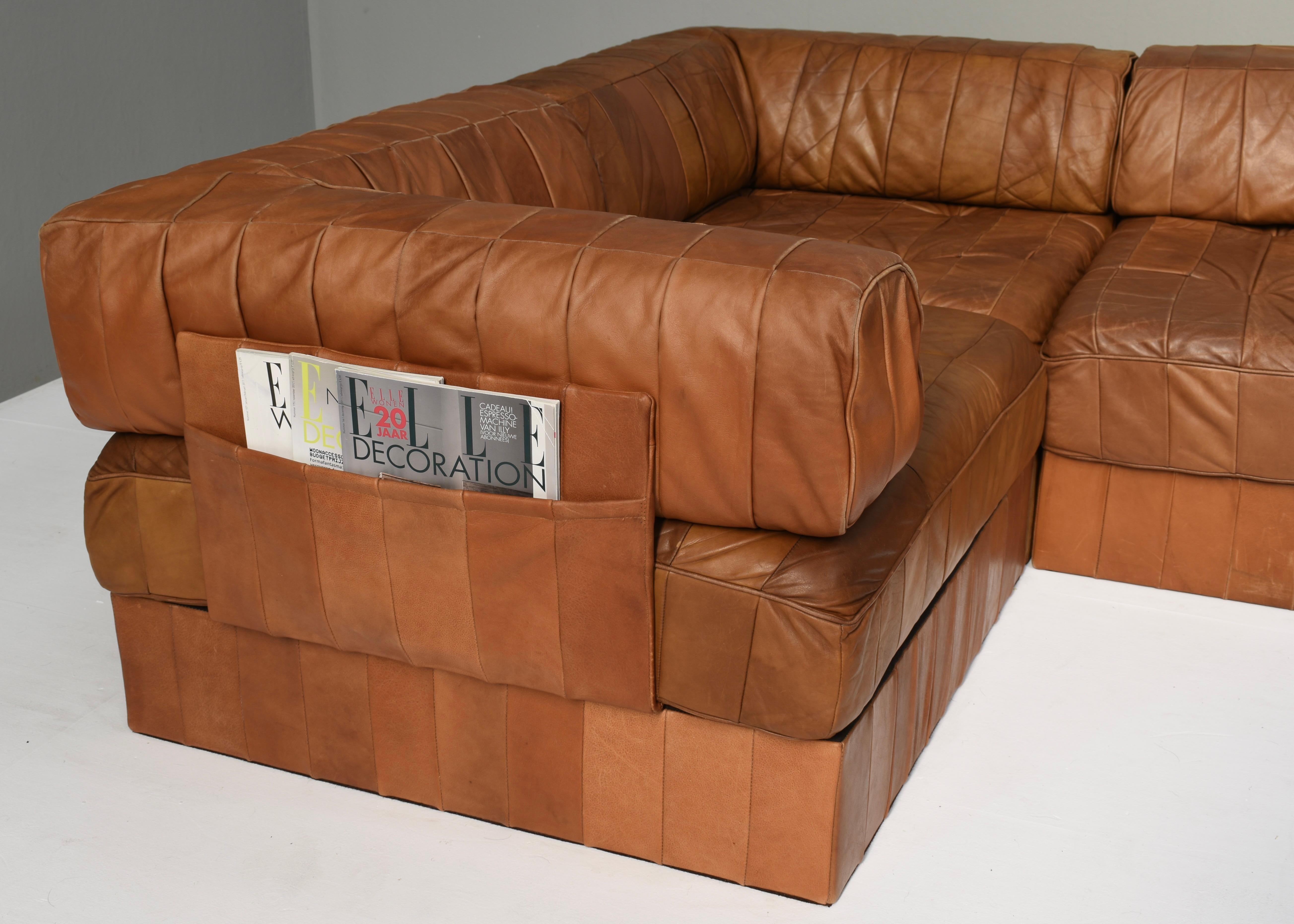 De Sede DS-88 Sectional Sofa in Cognac Brown Tan Leather, Switzerland, 1970's 4
