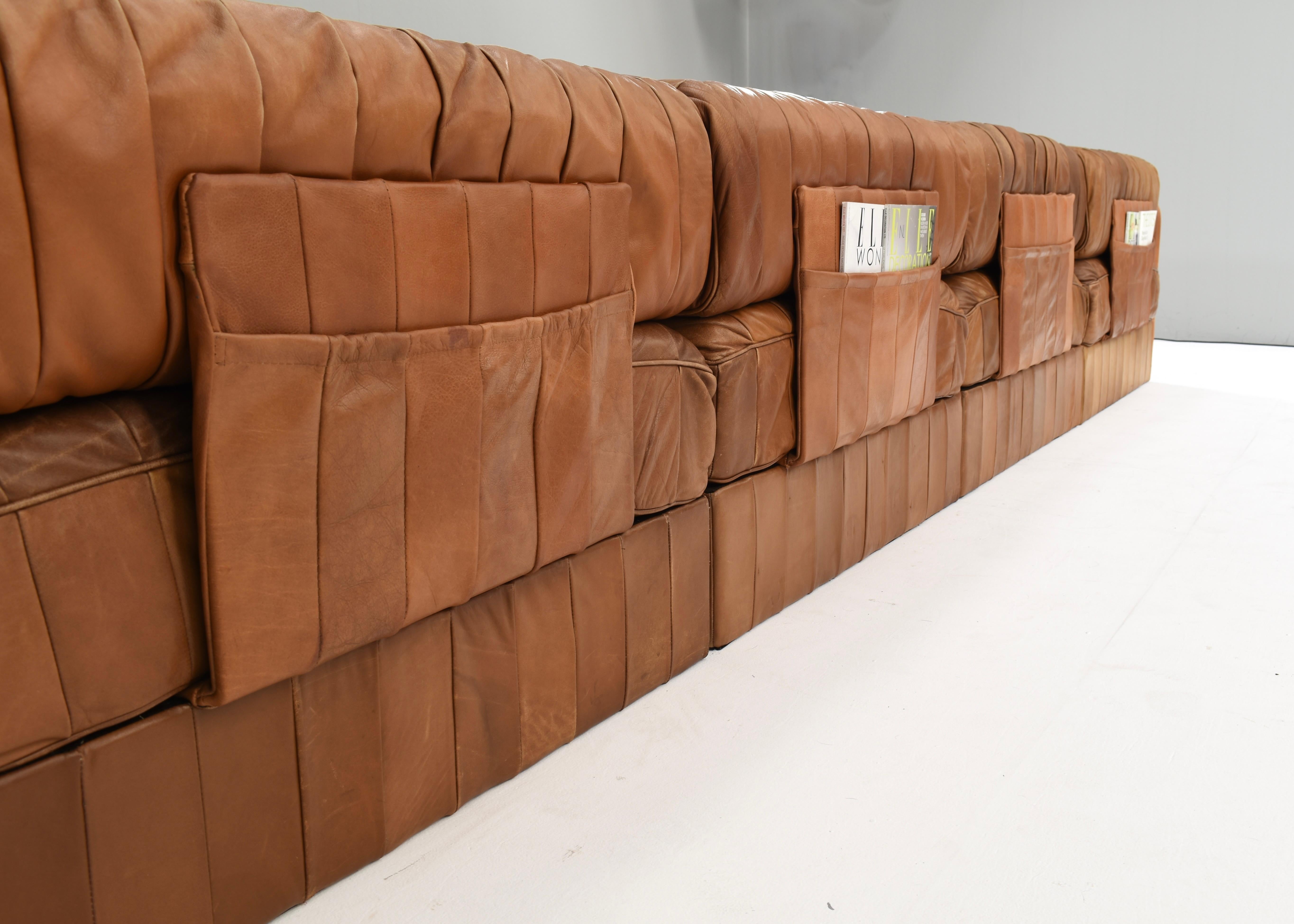 De Sede DS-88 Sectional Sofa in Cognac Brown Tan Leather, Switzerland, 1970's For Sale 7