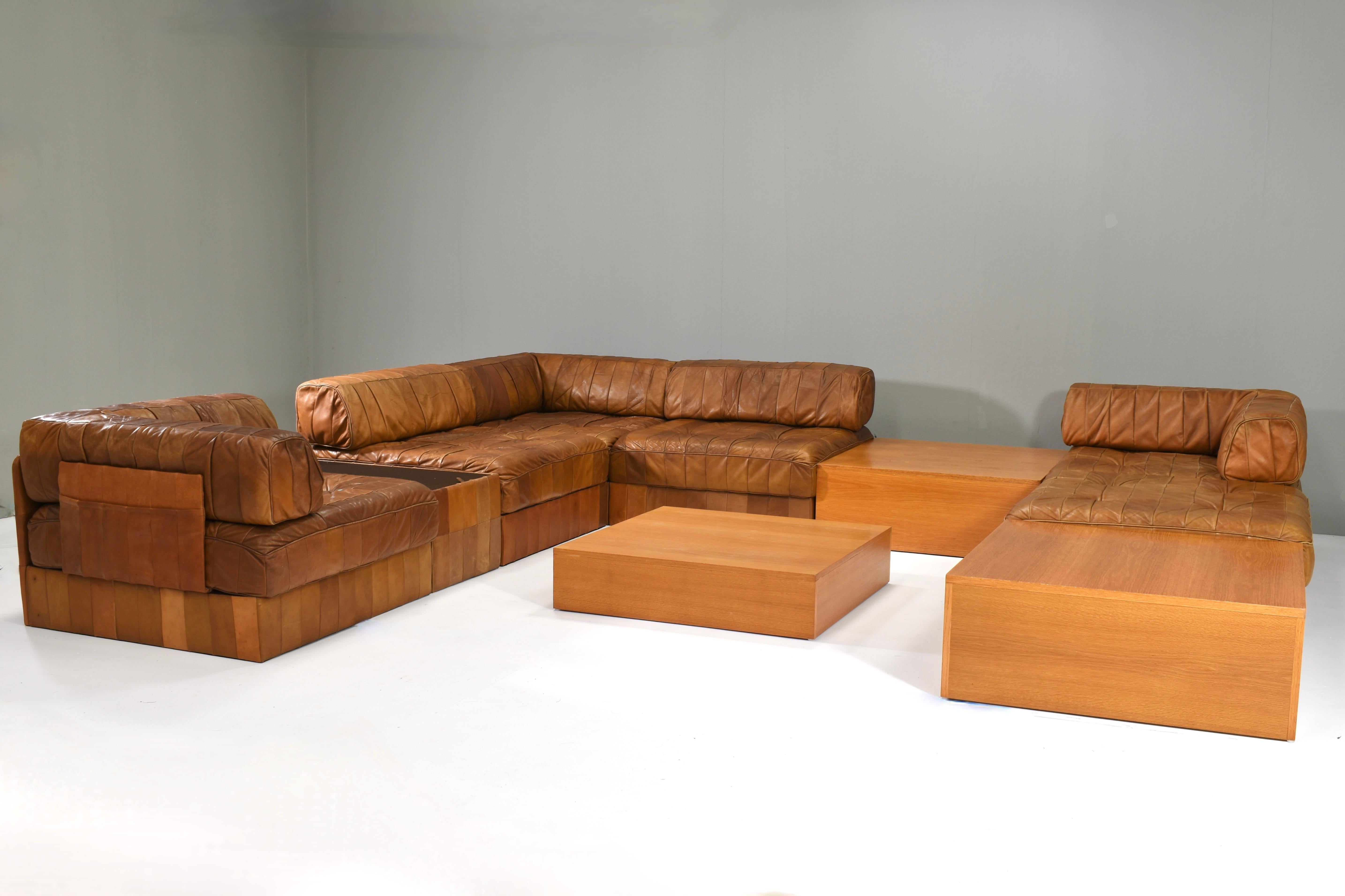 Swiss De Sede DS-88 Sectional Sofa in Cognac Brown Tan Leather, Switzerland, 1970's For Sale