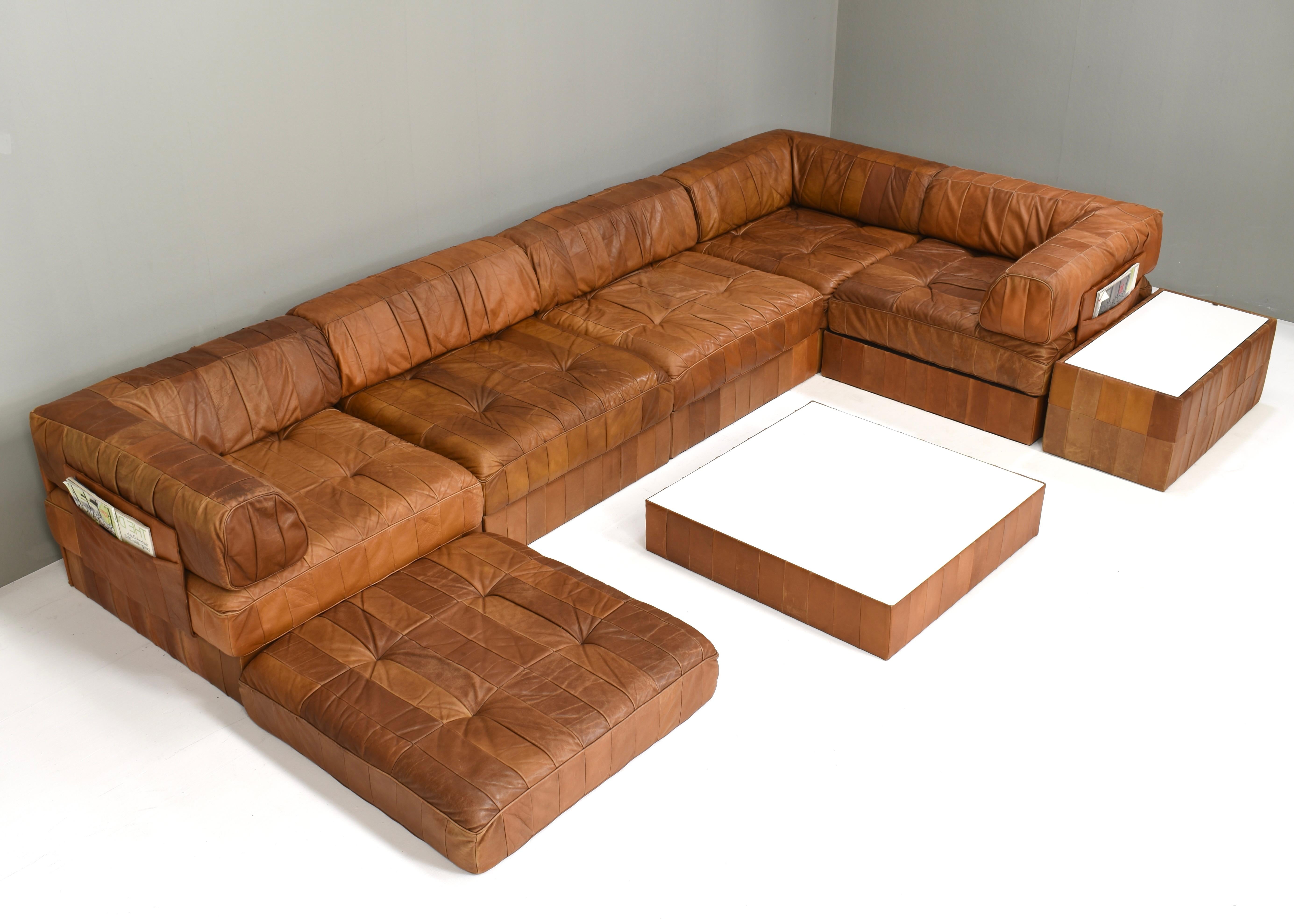 Swiss De Sede DS-88 Sectional Sofa in Cognac Brown Tan Leather, Switzerland, 1970's