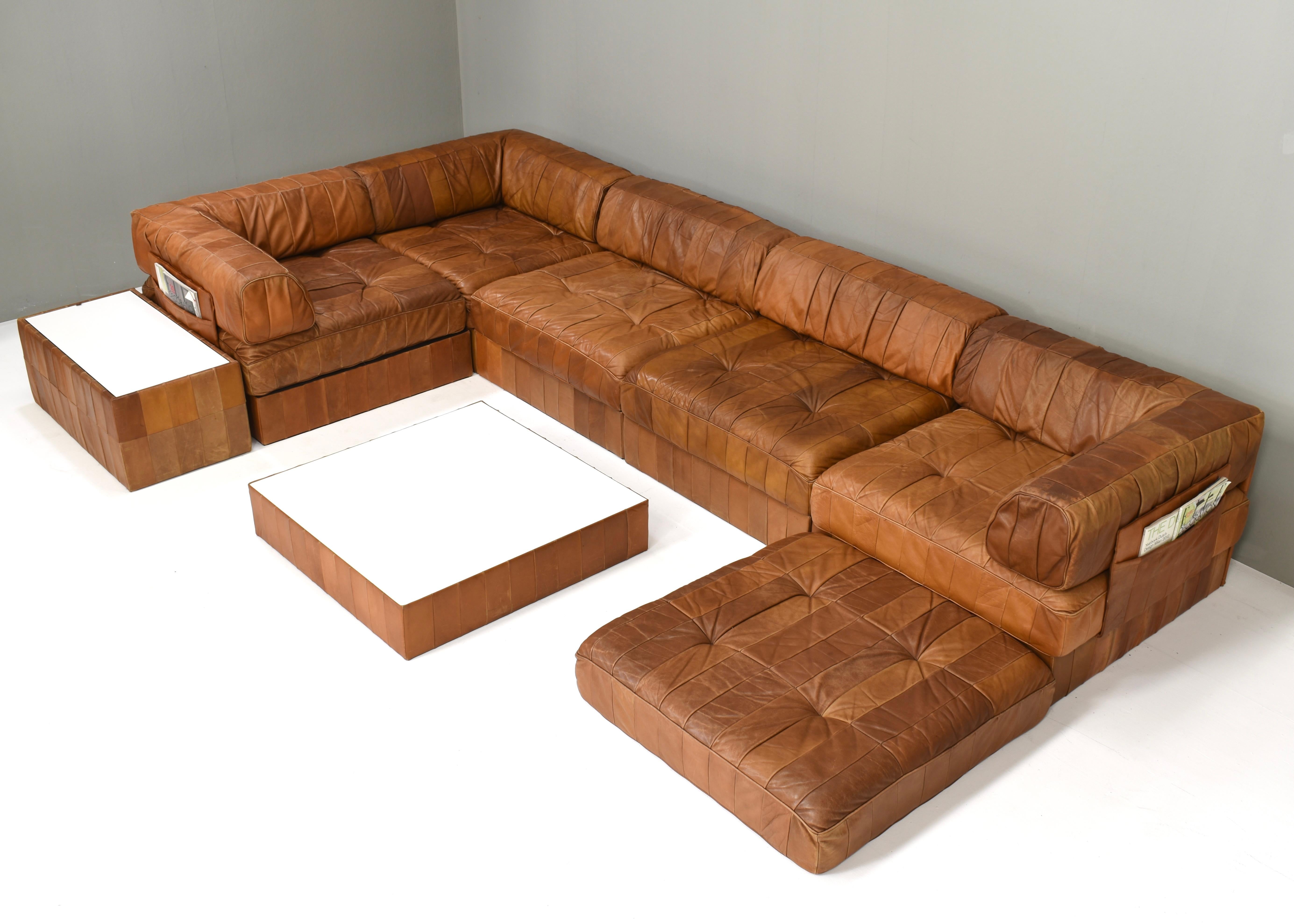 De Sede DS-88 Sectional Sofa in Cognac Brown Tan Leather, Switzerland, 1970's For Sale 1