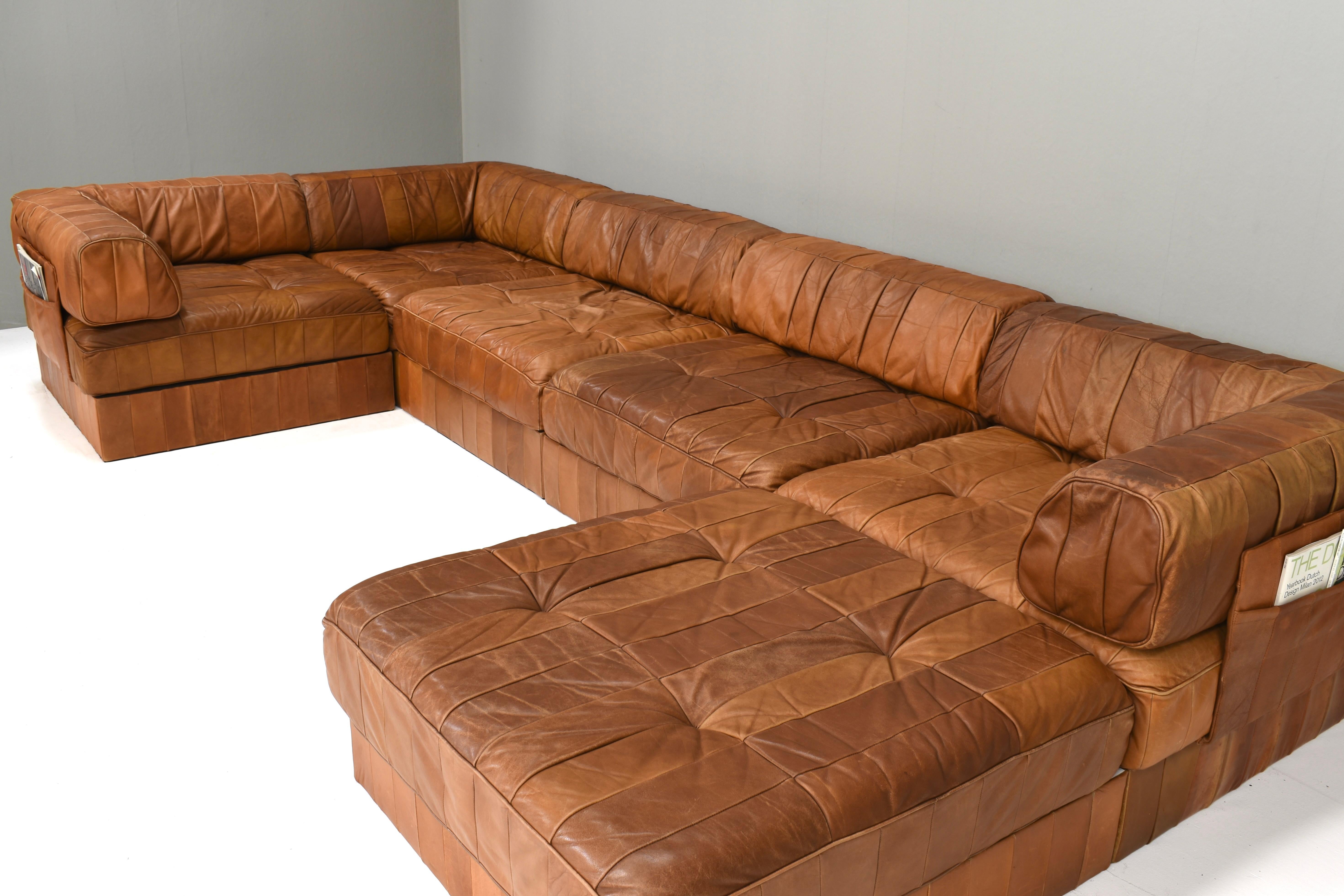 De Sede DS-88 Sectional Sofa in Cognac Brown Tan Leather, Switzerland, 1970's 1