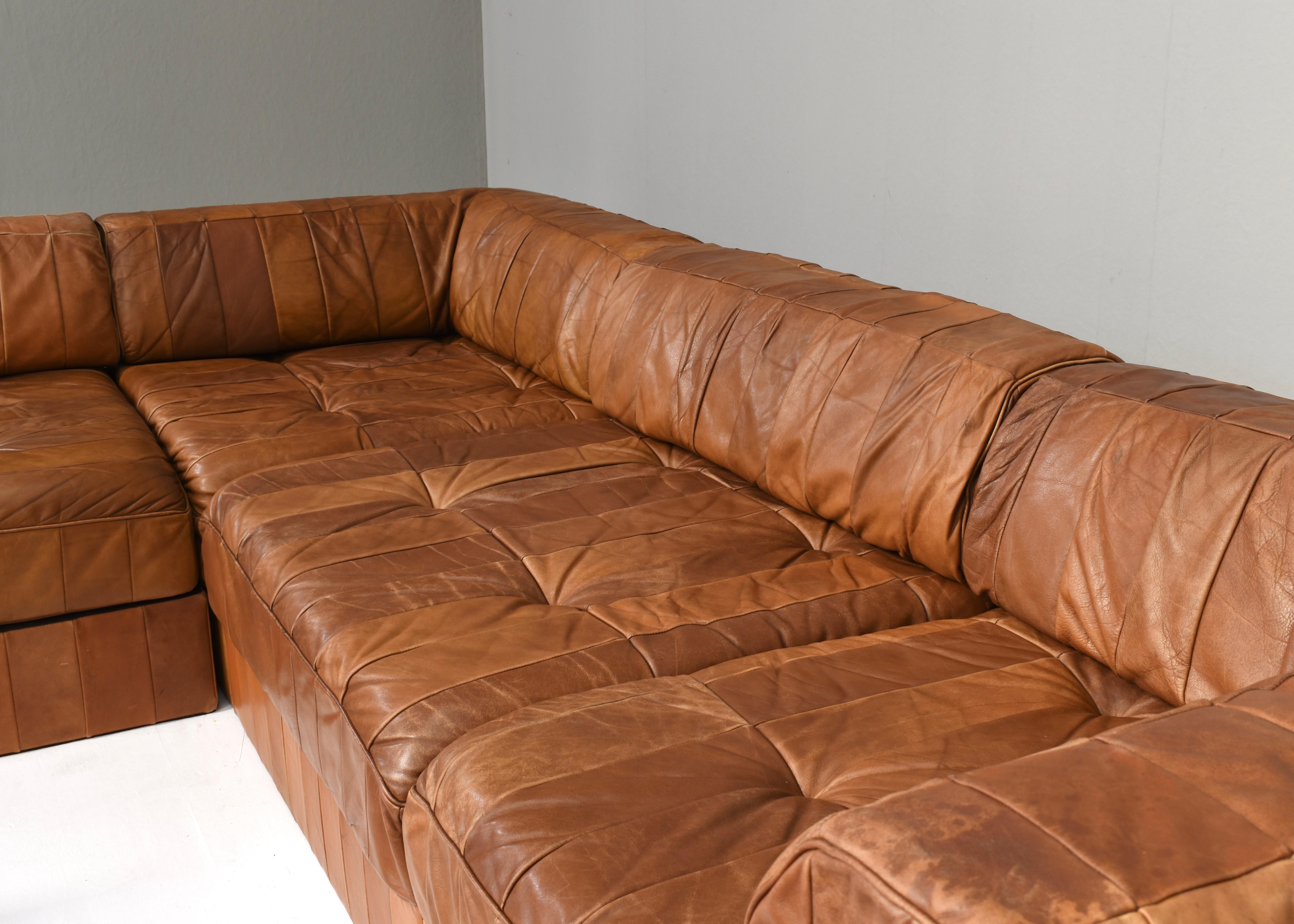 De Sede DS-88 Sectional Sofa in Cognac Brown Tan Leather, Switzerland, 1970's 2