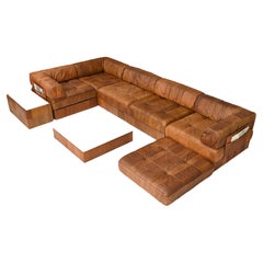 De Sede DS-88 Sectional Sofa in Cognac Brown Tan Leather, Switzerland, 1970's
