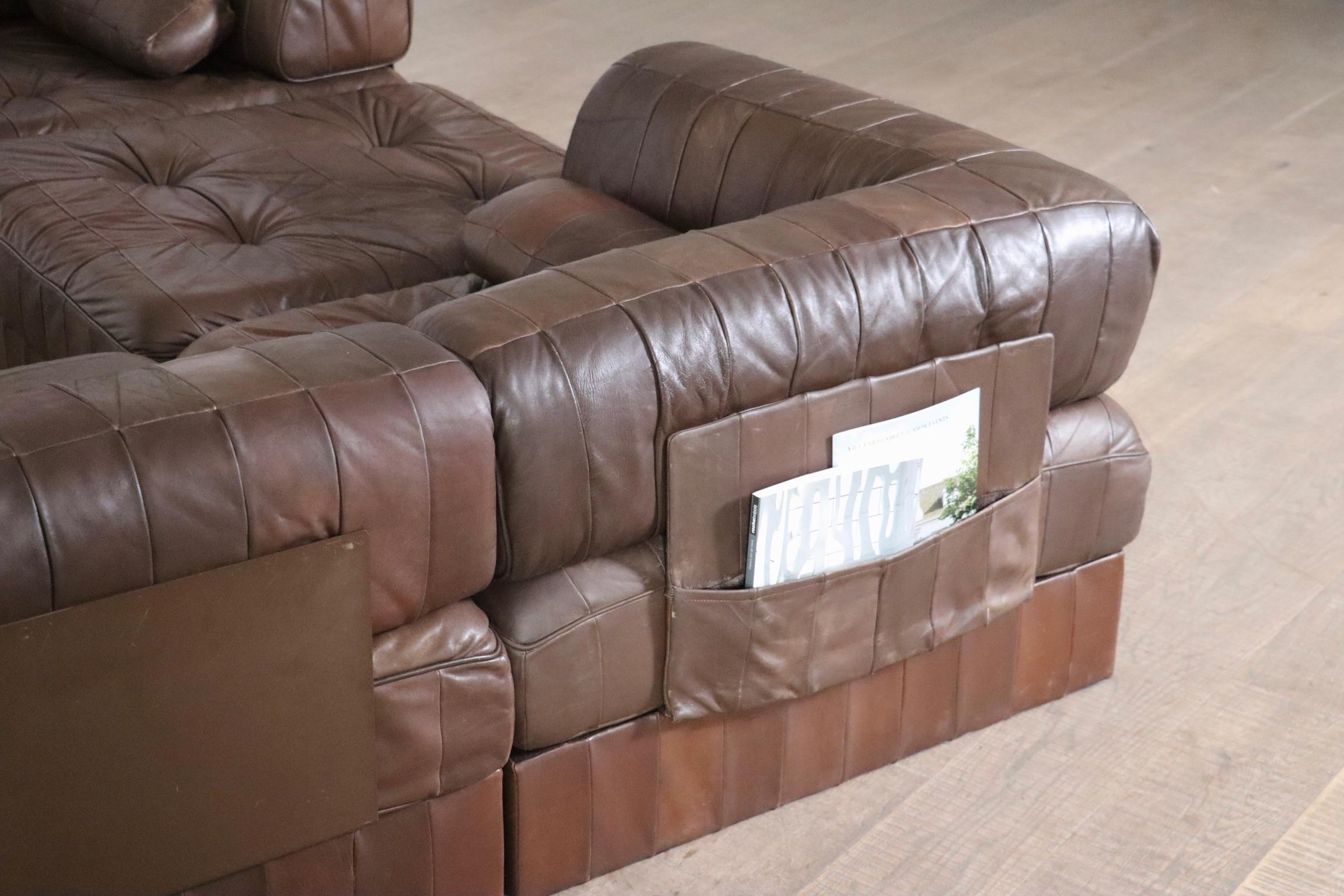 De Sede DS-88 Sofa In Brown Patchwork Leather, Switzerland 1970s 9