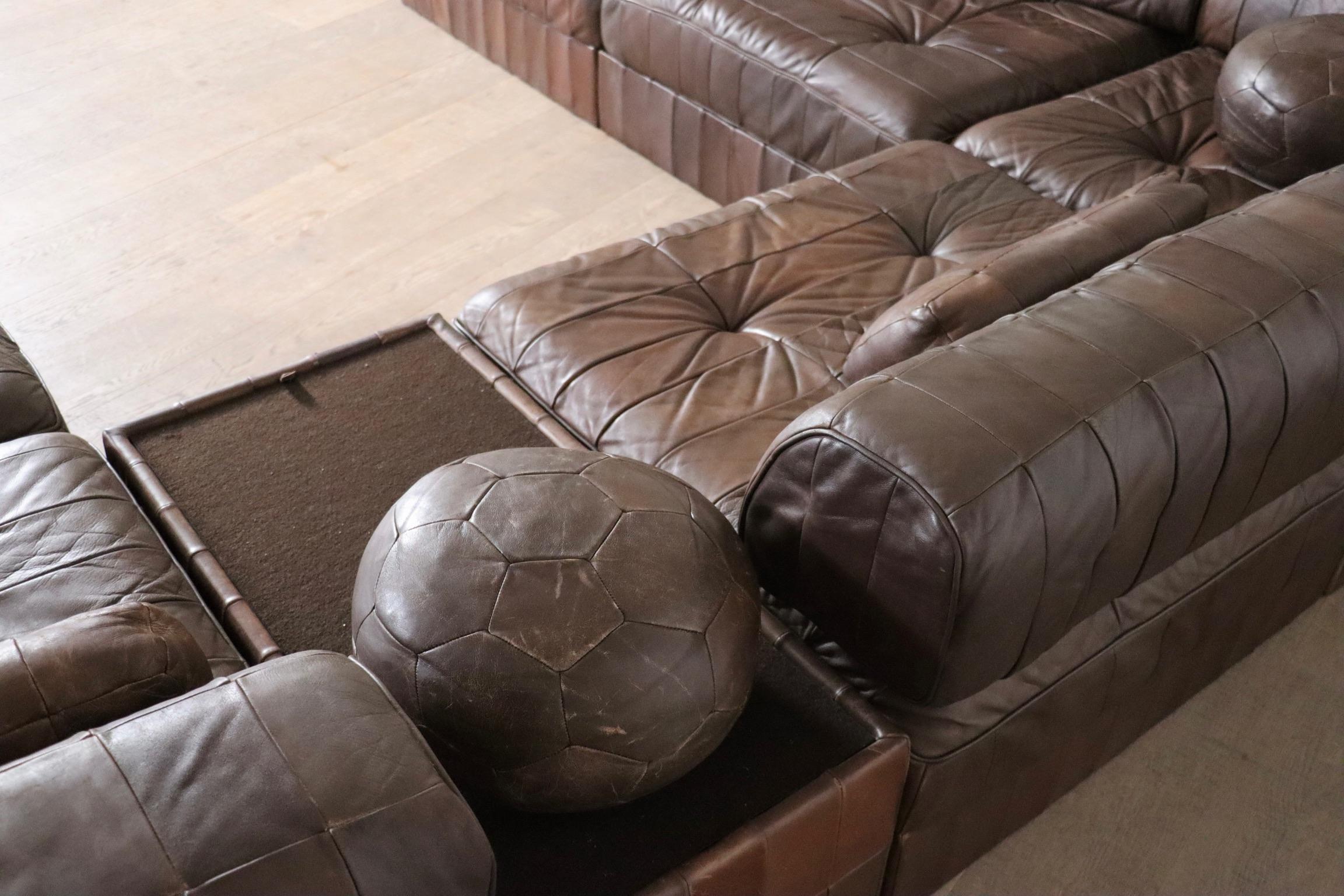De Sede DS-88 Sofa In Brown Patchwork Leather, Switzerland 1970s In Good Condition In ABCOUDE, UT