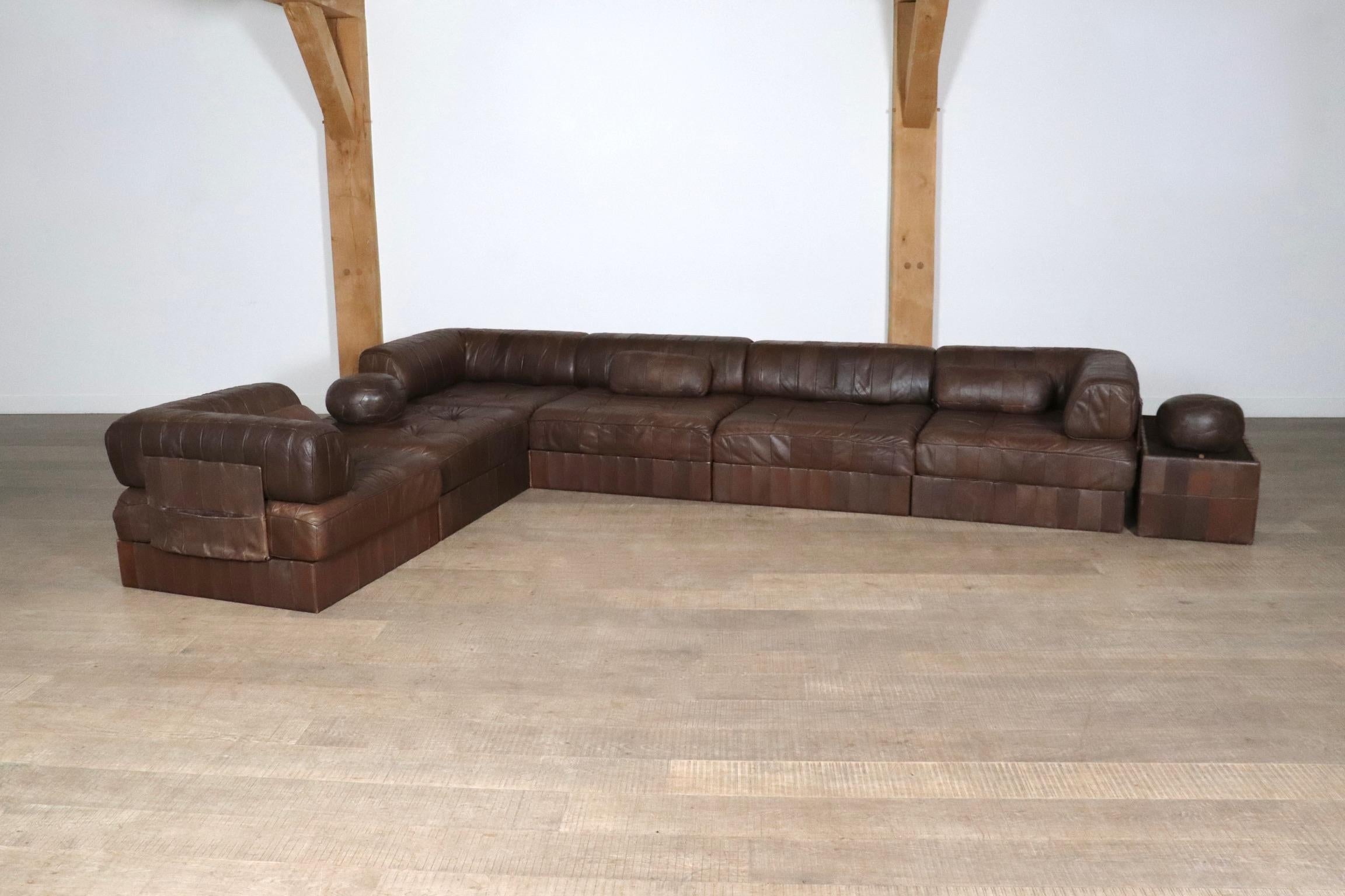 Mid-20th Century De Sede DS-88 Sofa In Brown Patchwork Leather, Switzerland 1970s