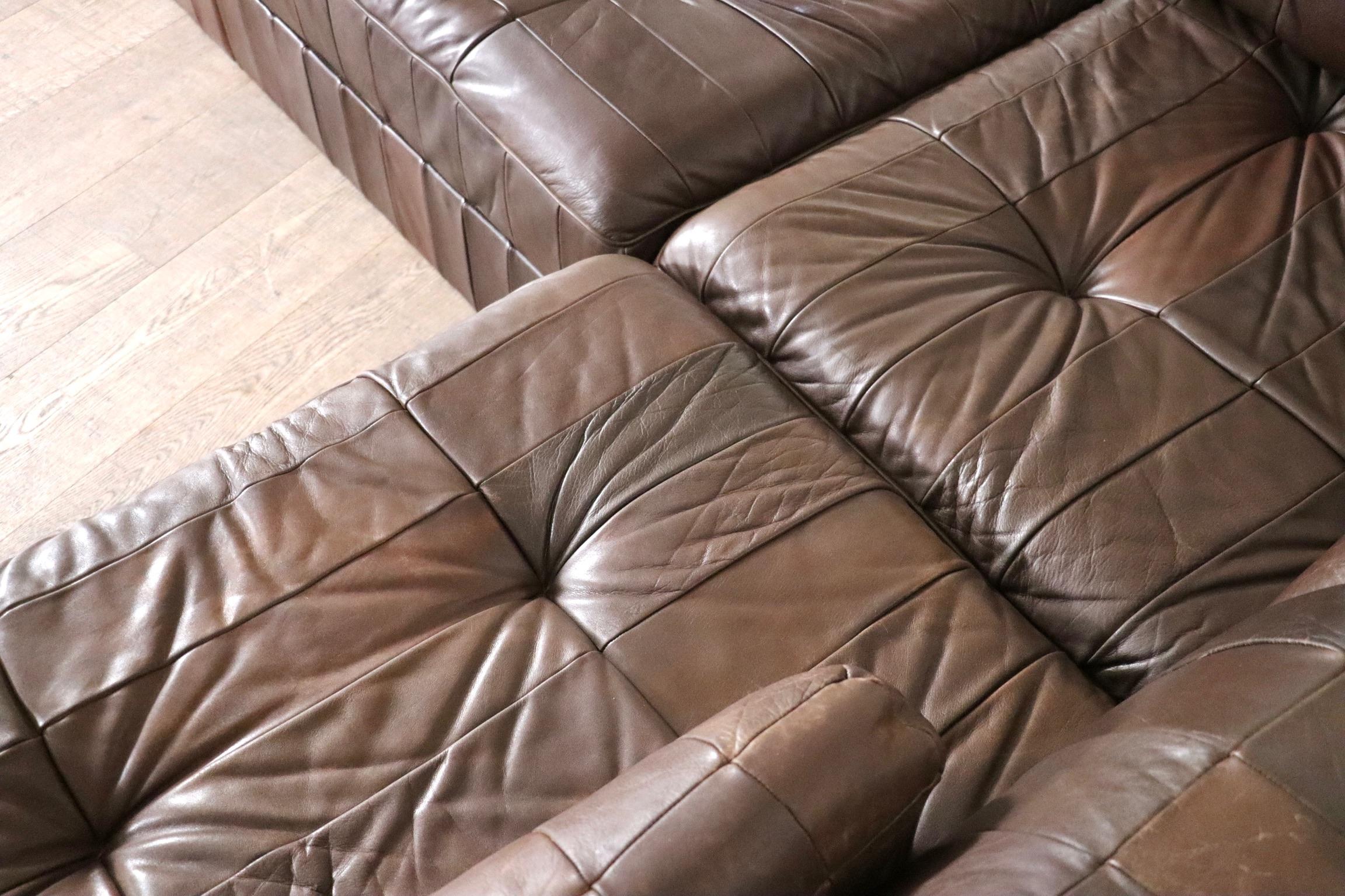 De Sede DS-88 Sofa In Brown Patchwork Leather, Switzerland 1970s 1