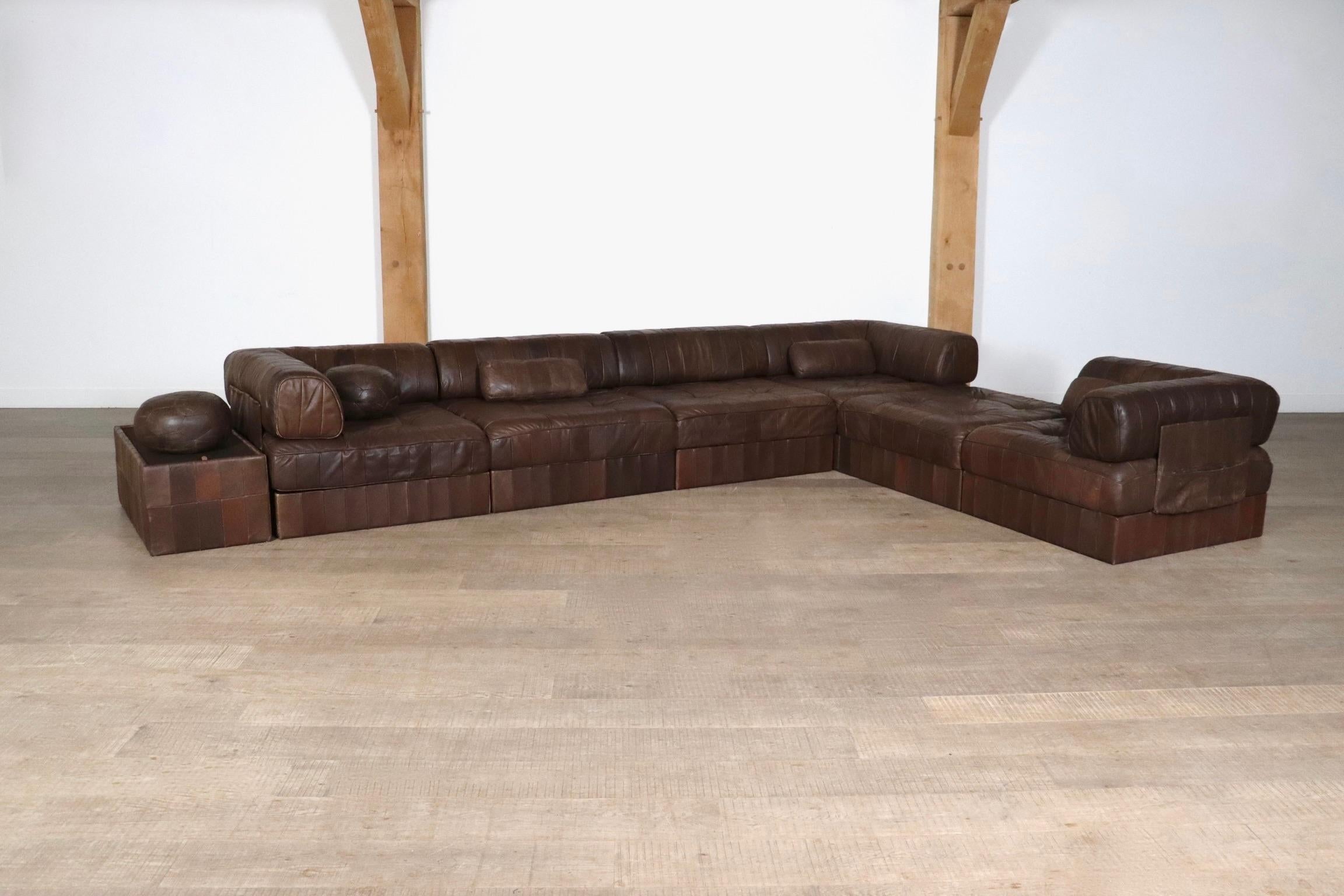 De Sede DS-88 Sofa In Brown Patchwork Leather, Switzerland 1970s 2