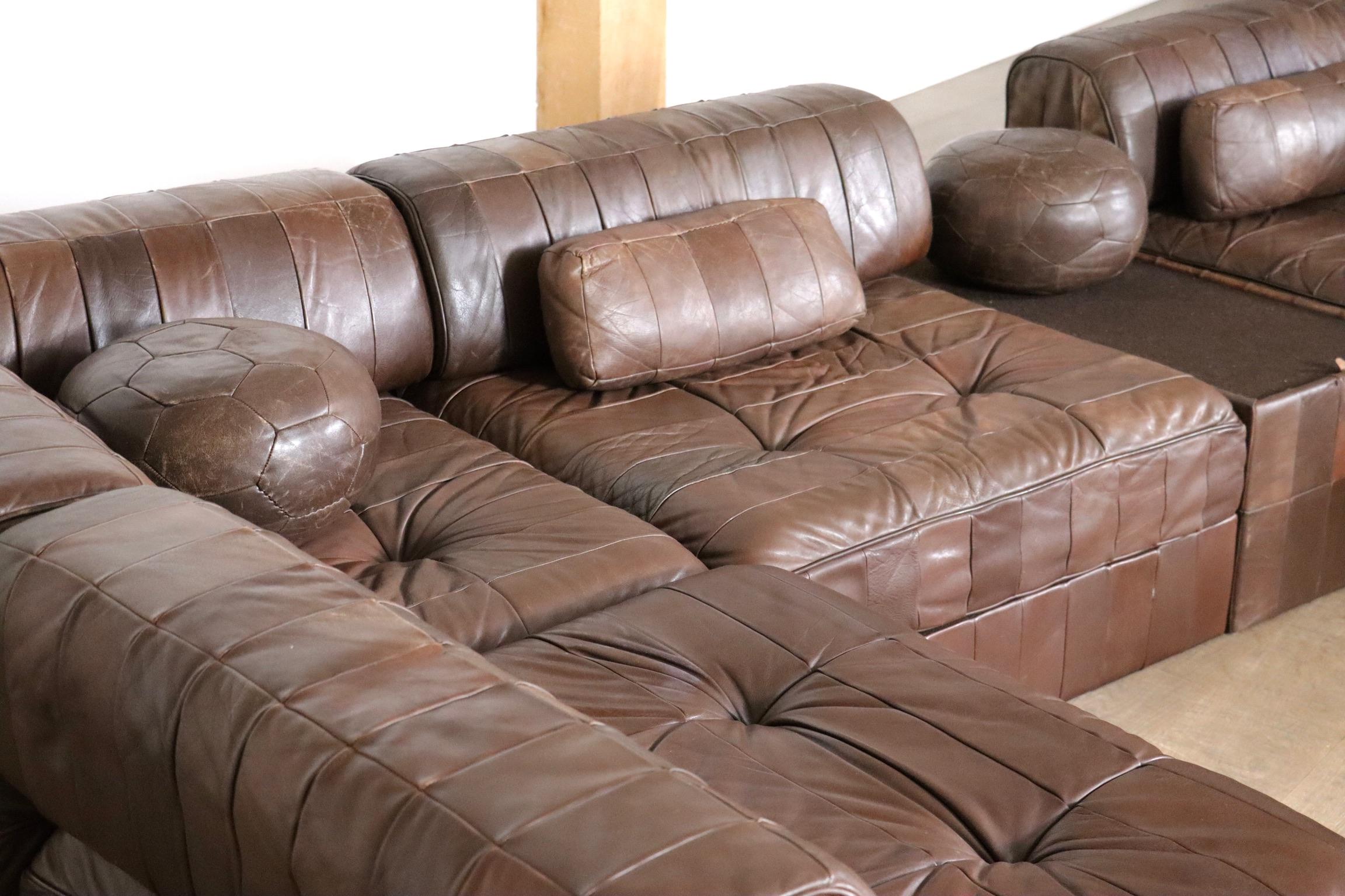 De Sede DS-88 Sofa In Brown Patchwork Leather, Switzerland 1970s 4