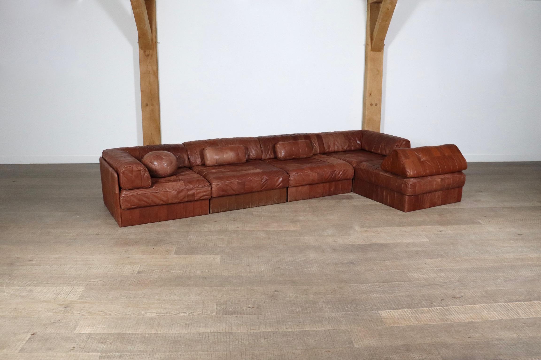 De Sede DS-88 Sofa In Cognac Patchwork Leather, Switzerland 1970s 6