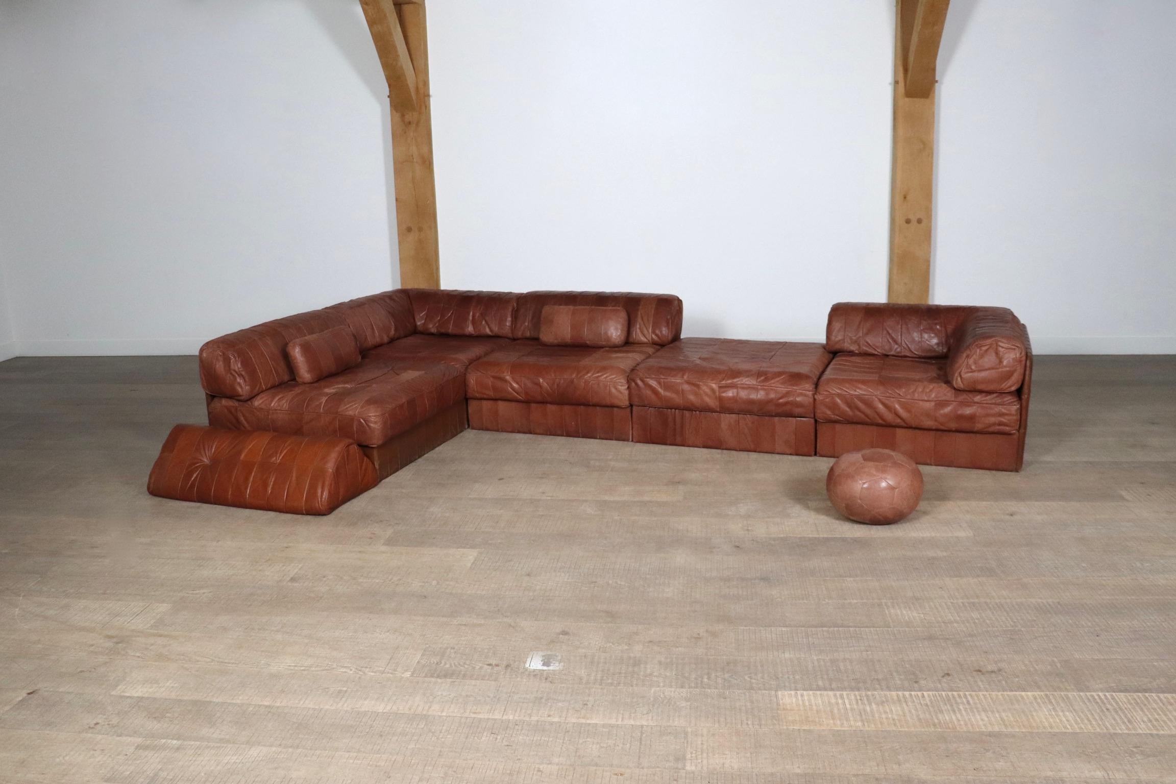 De Sede DS-88 Sofa In Cognac Patchwork Leather, Switzerland 1970s 7