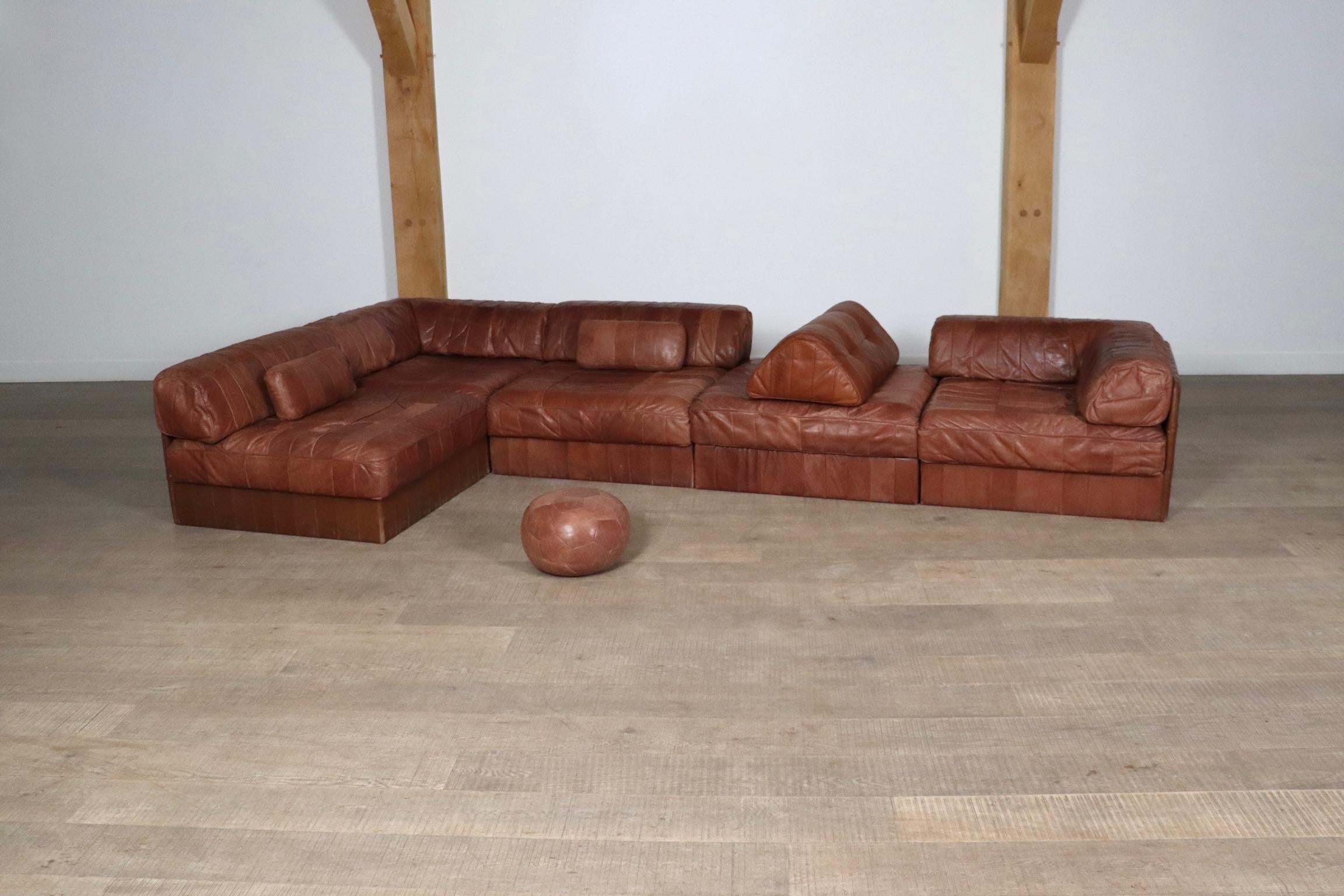 De Sede DS-88 Sofa In Cognac Patchwork Leather, Switzerland 1970s 9